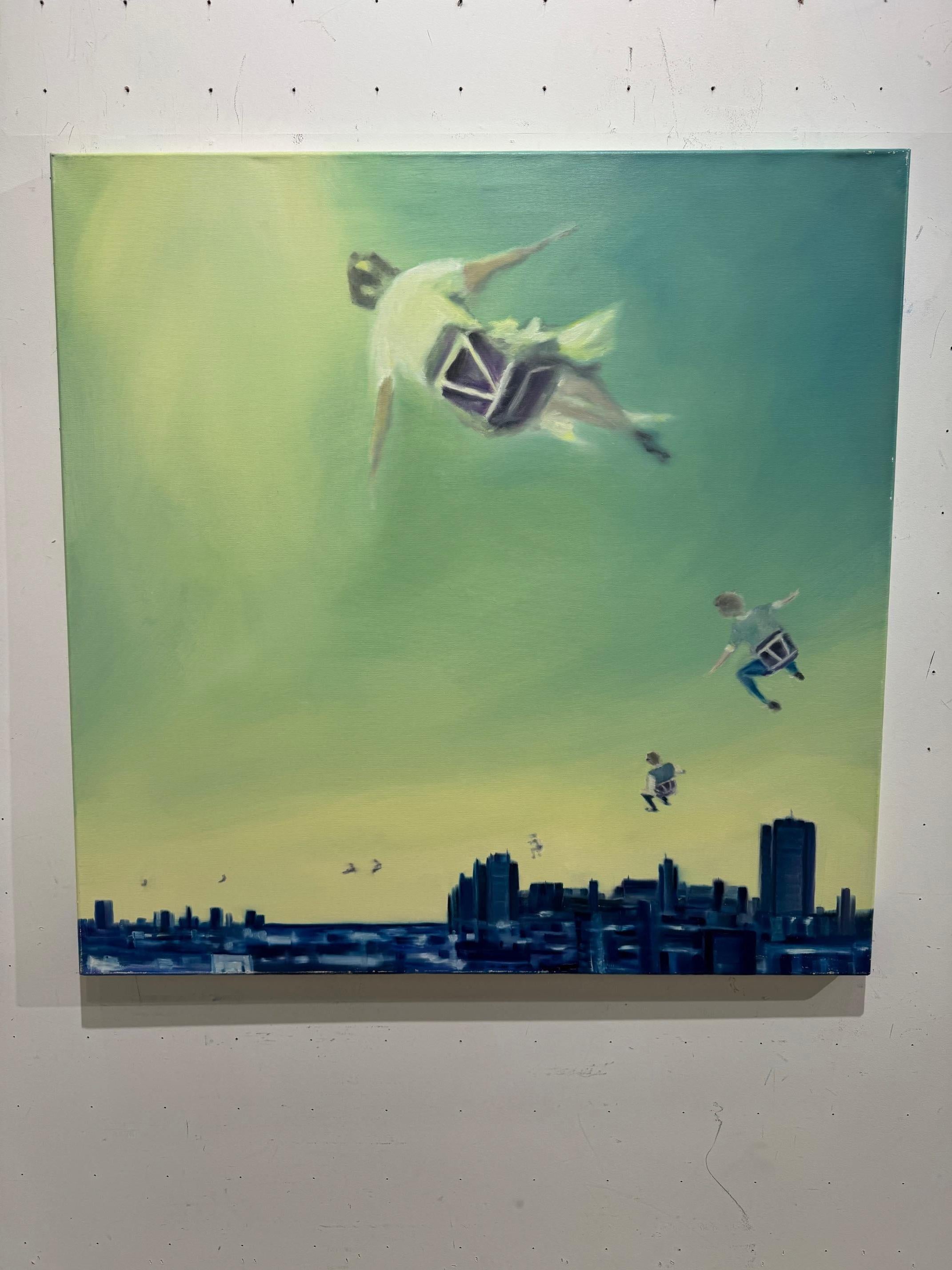 City Flight Dream - obra de arte contemporánea figurativa paisaje horizonte - Painting Contemporáneo de Michael Pröpper