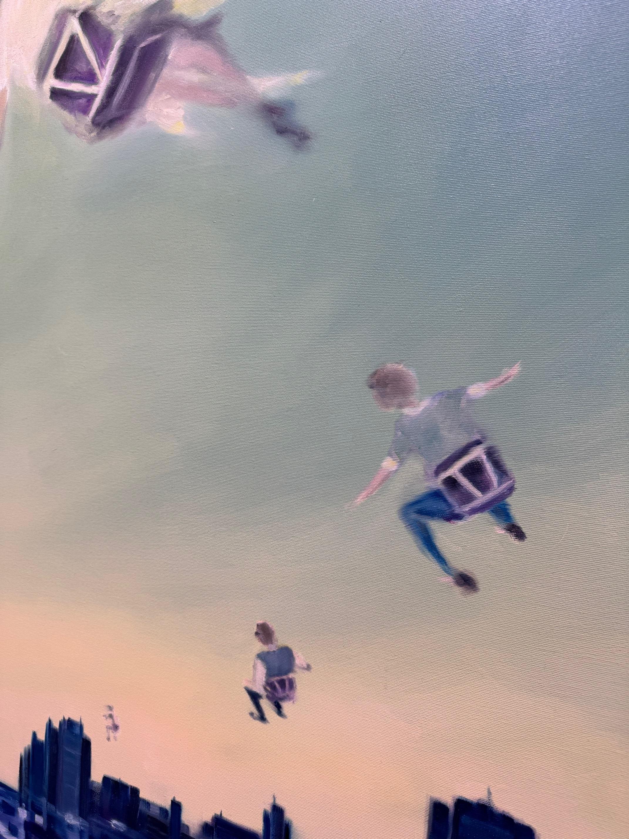 City Flight Dream - obra de arte contemporánea figurativa paisaje horizonte en venta 1
