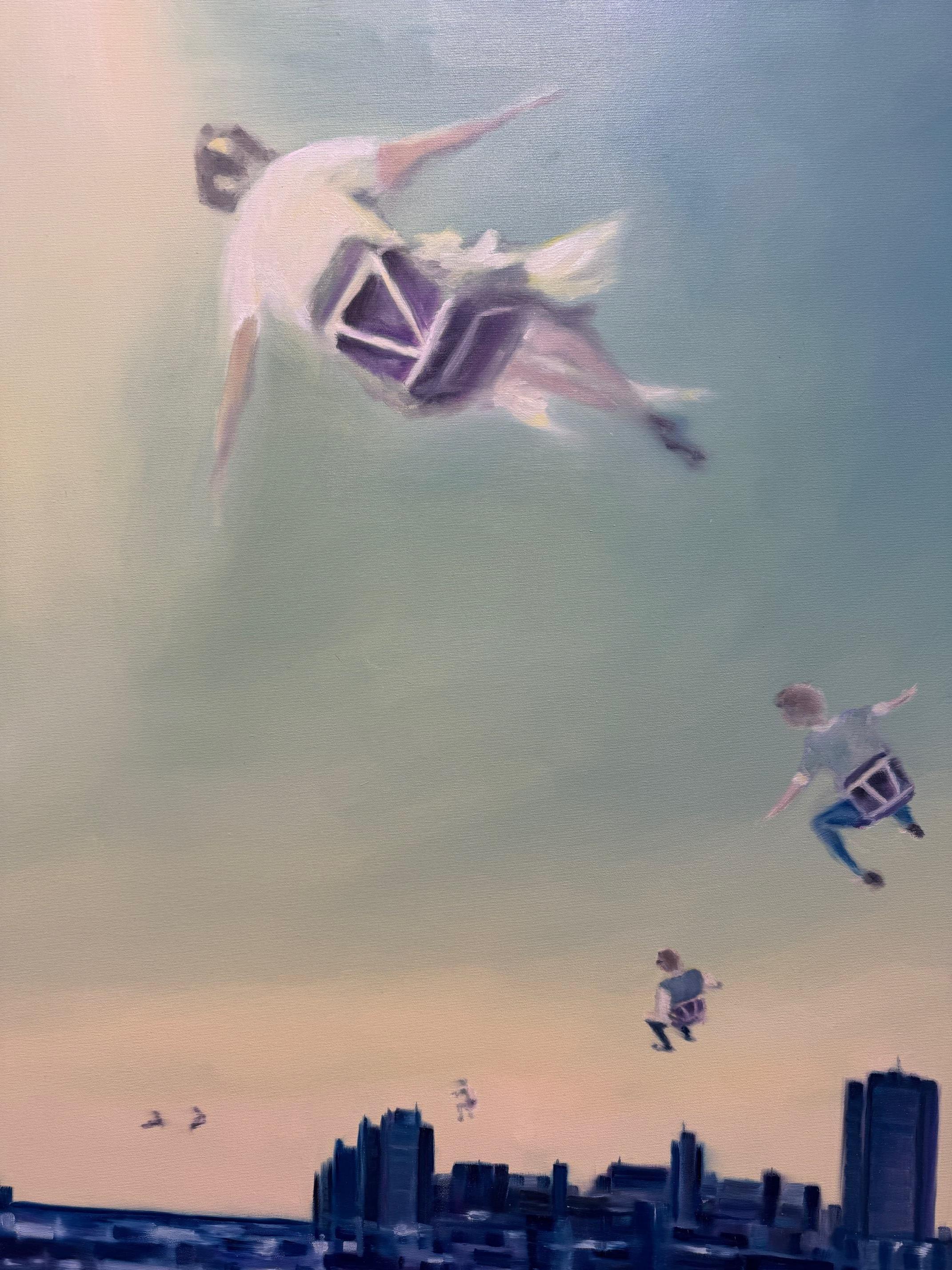 City Flight Dream - obra de arte contemporánea figurativa paisaje horizonte en venta 3