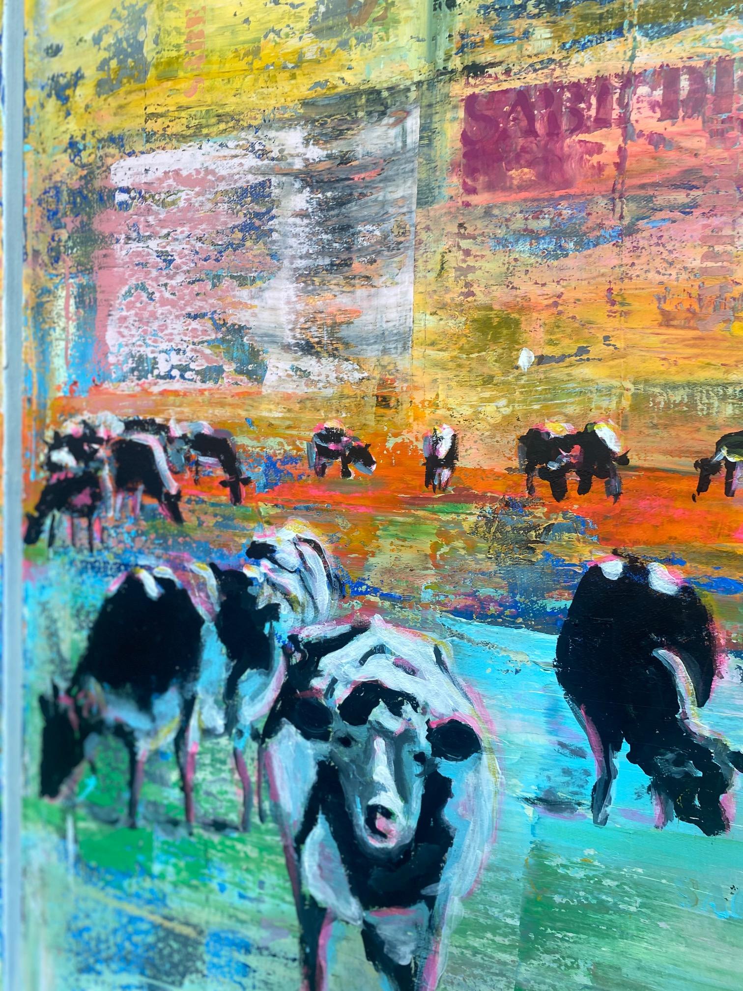 Cows Nr. 2 - Dyptich, contemporary art, cows figurative with street art elements For Sale 1
