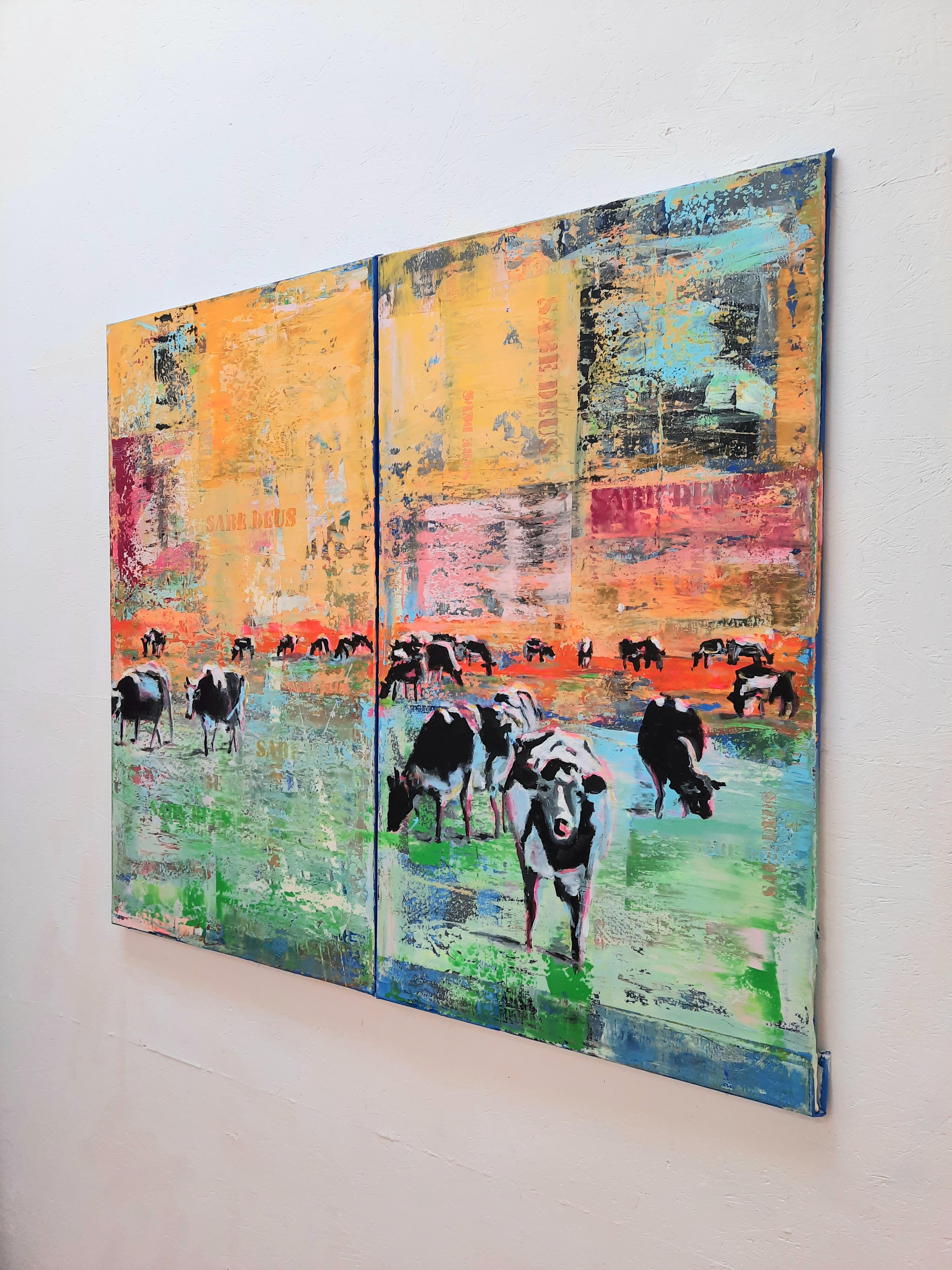 Cows Nr. 2 - Dyptich, contemporary art, cows figurative with street art elements For Sale 5