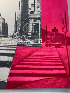 Cross Walk - figurative minimalist urban street scene Chicago black, white, red