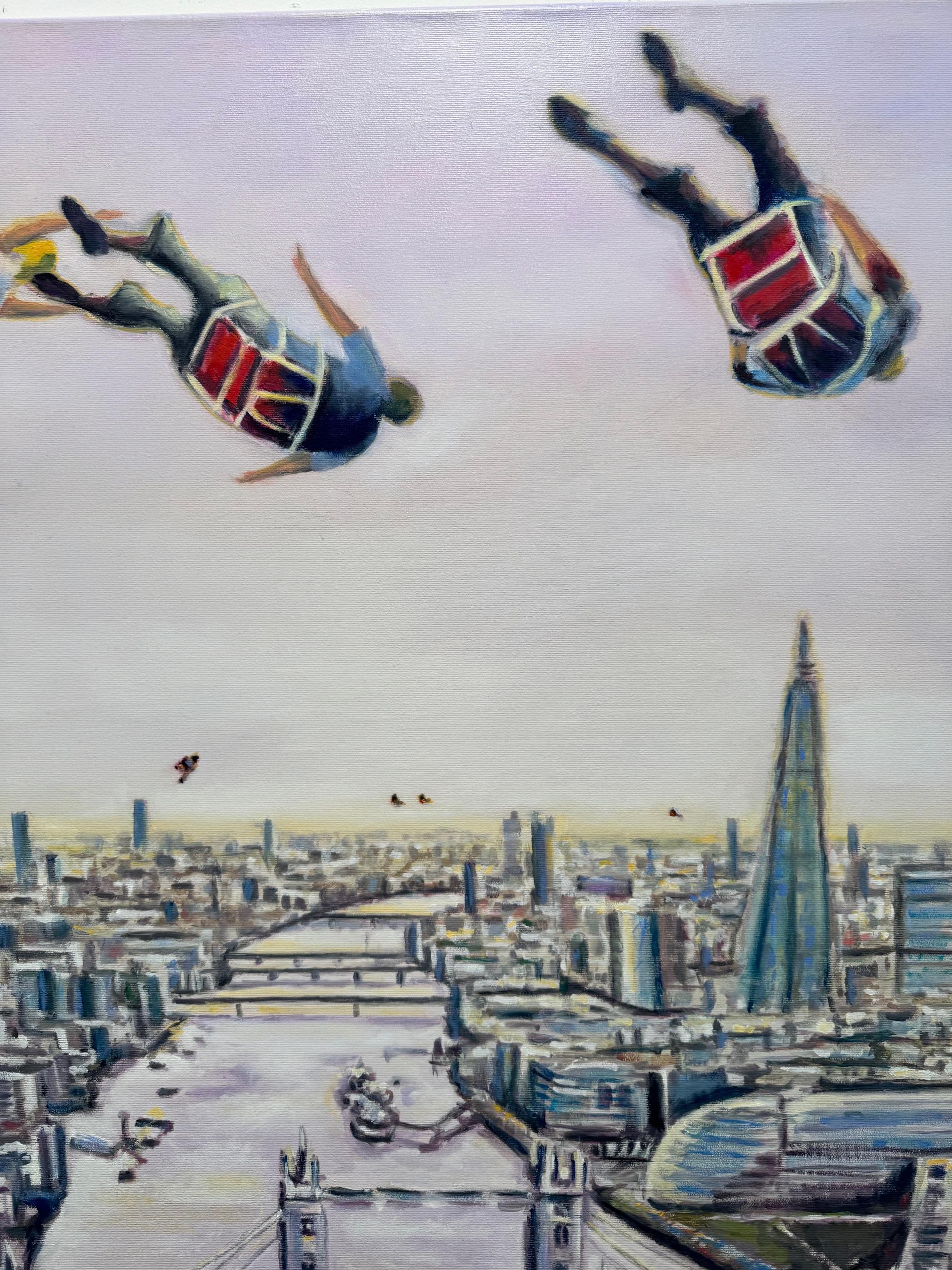 London Calling Nr. 1 - arte contemporáneo figurativo paisaje horizonte de Londres - Figurative Painting Gris de Michael Pröpper