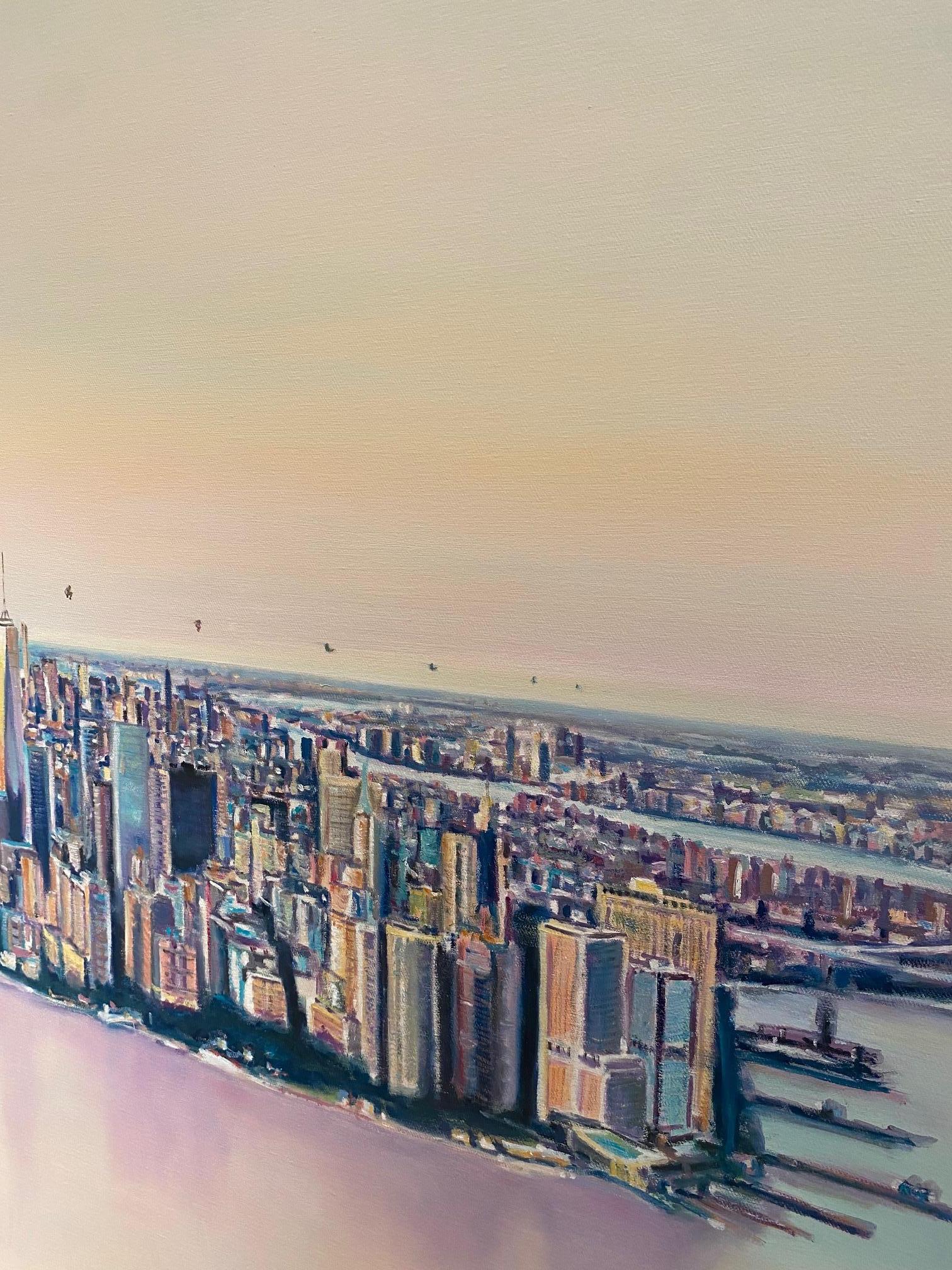 Volo da Manhattan  - arte contemporanea vista aerea di NYC paesaggio urbano pittura - Painting Contemporaneo di Michael Pröpper