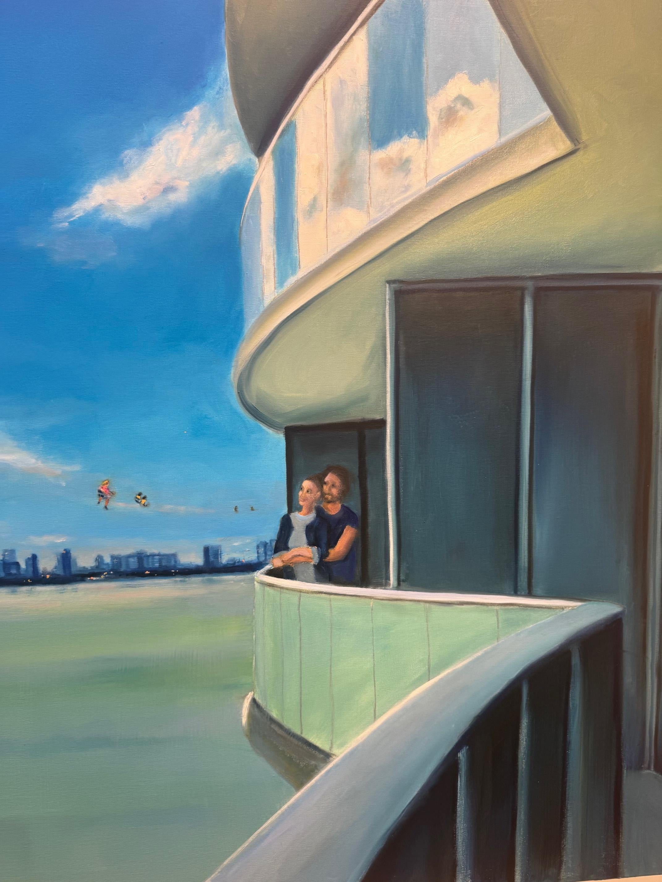 Miami Nr. 5 - contemporary figurative skyline landscape painting with ocean - Contemporary Painting by Michael Pröpper