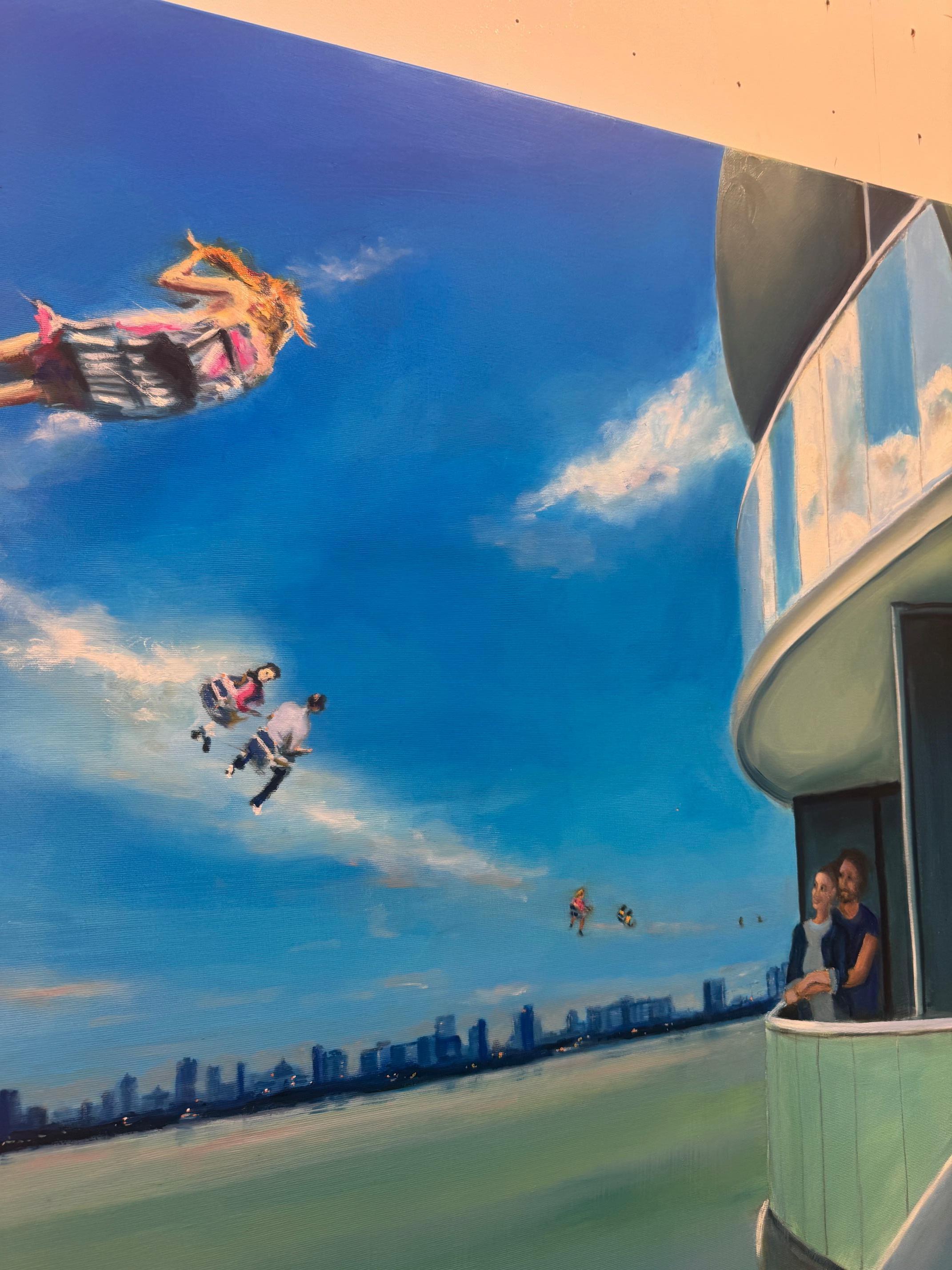 Miami Nr. 5 - contemporary figurative skyline landscape painting with ocean For Sale 3