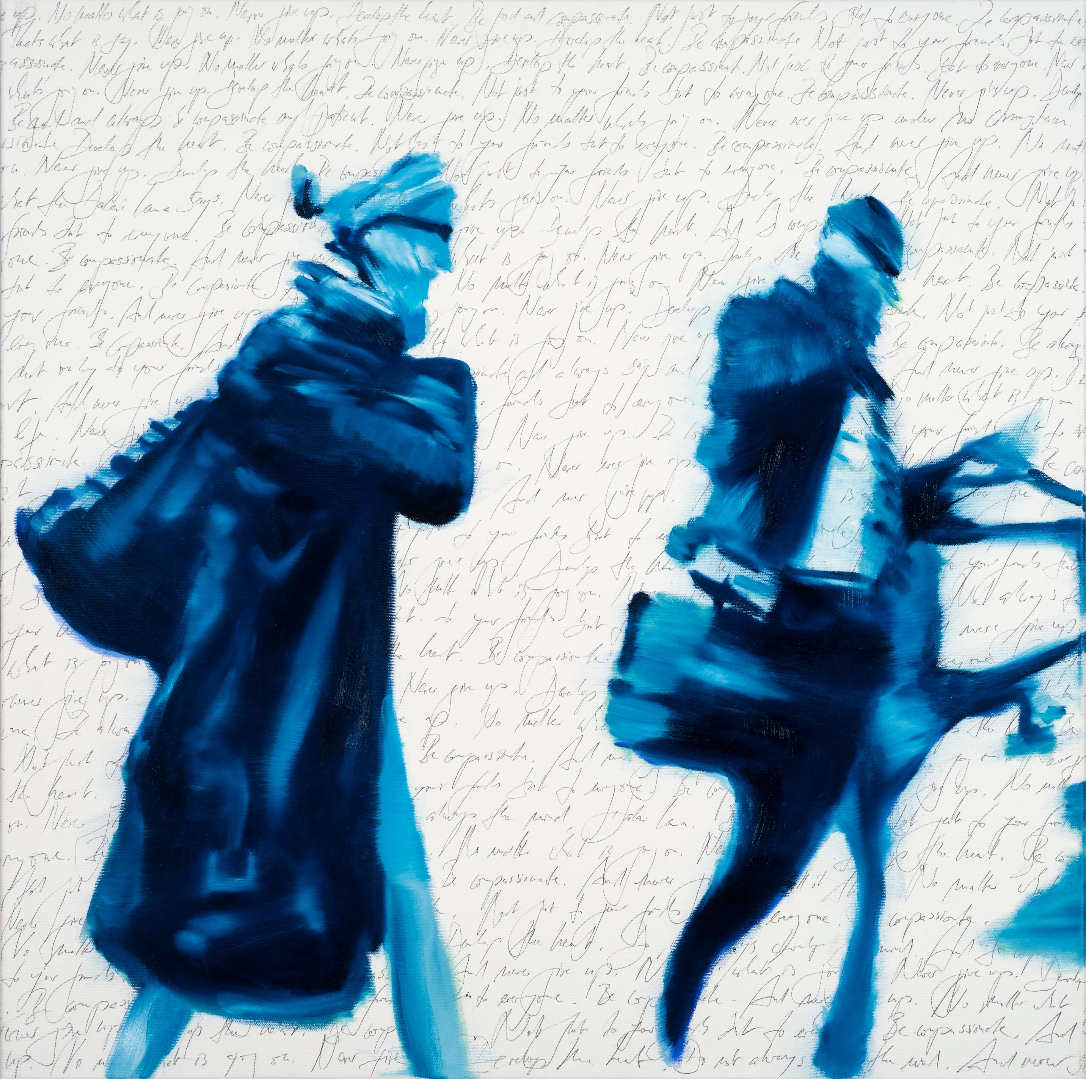 Michael Pröpper Figurative Painting - Never Give Up - contemporary, figurative painting of people on the move 
