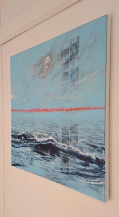 Ocean Piece - contemporary art ocean wave with money and line of force landscape