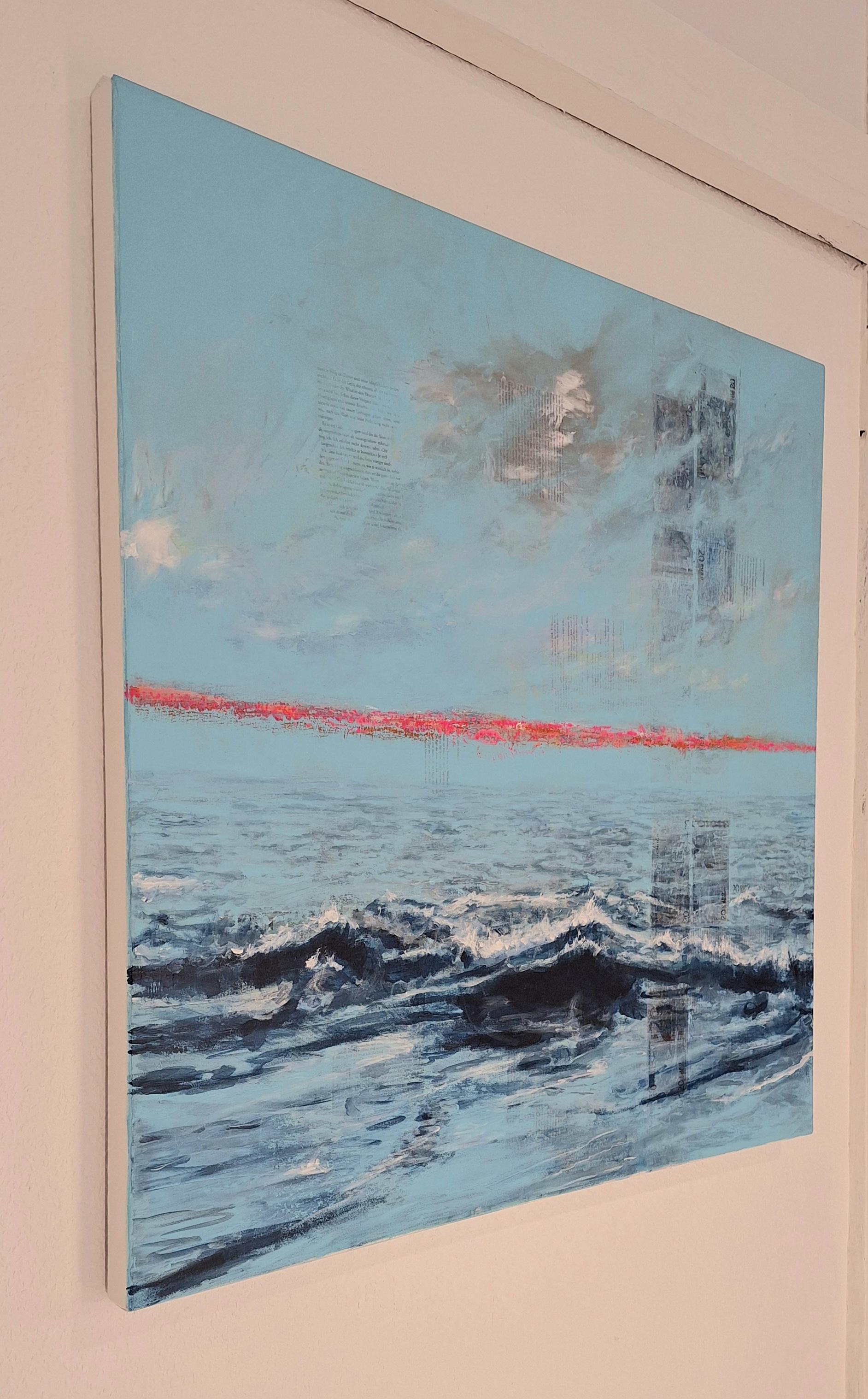 Ocean Piece - onda oceanica d'arte contemporanea con denaro e linea di forza del paesaggio - Painting Contemporaneo di Michael Pröpper