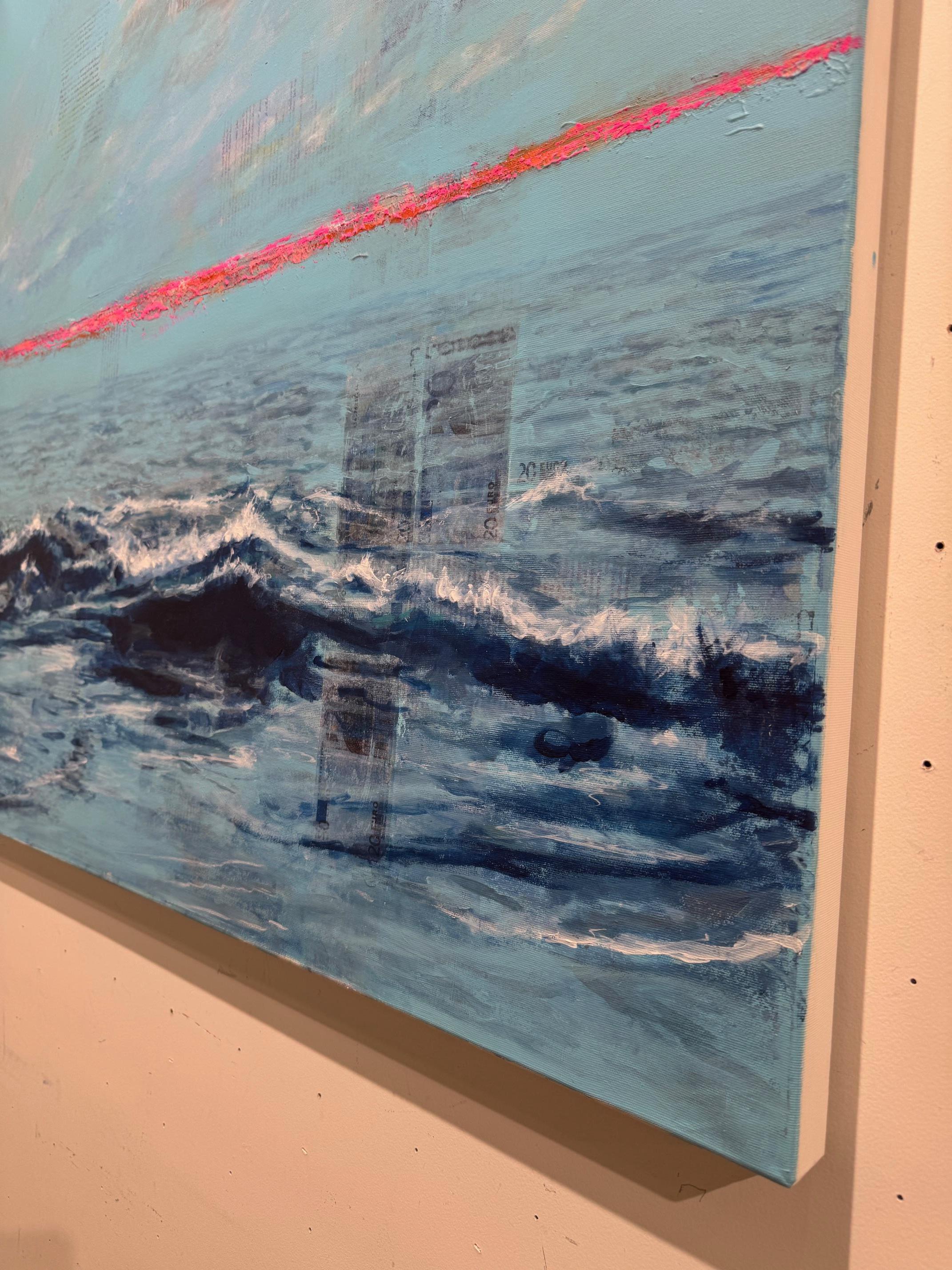 Ocean Piece - onda oceanica d'arte contemporanea con denaro e linea di forza del paesaggio in vendita 1