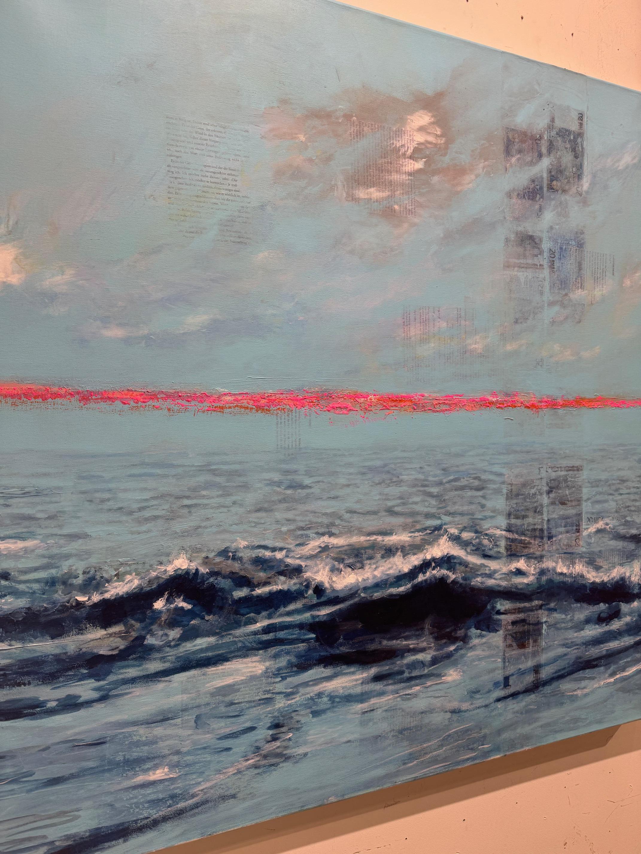 Ocean Piece - onda oceanica d'arte contemporanea con denaro e linea di forza del paesaggio in vendita 2