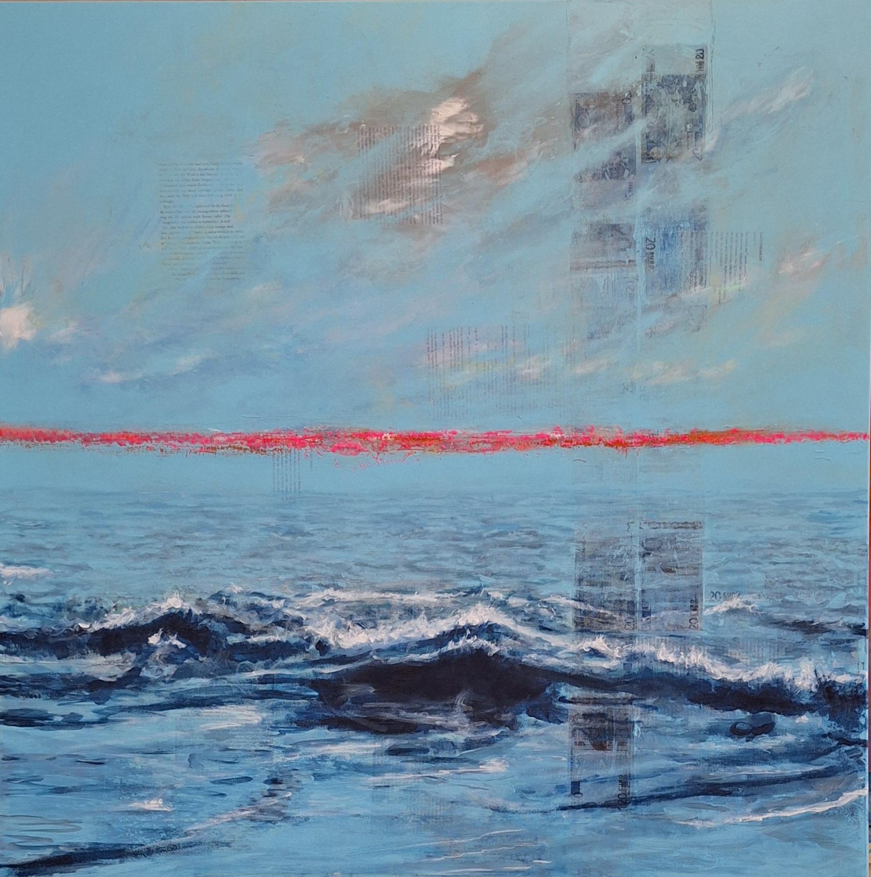 Figurative Painting di Michael Pröpper - Ocean Piece - onda oceanica d'arte contemporanea con denaro e linea di forza del paesaggio