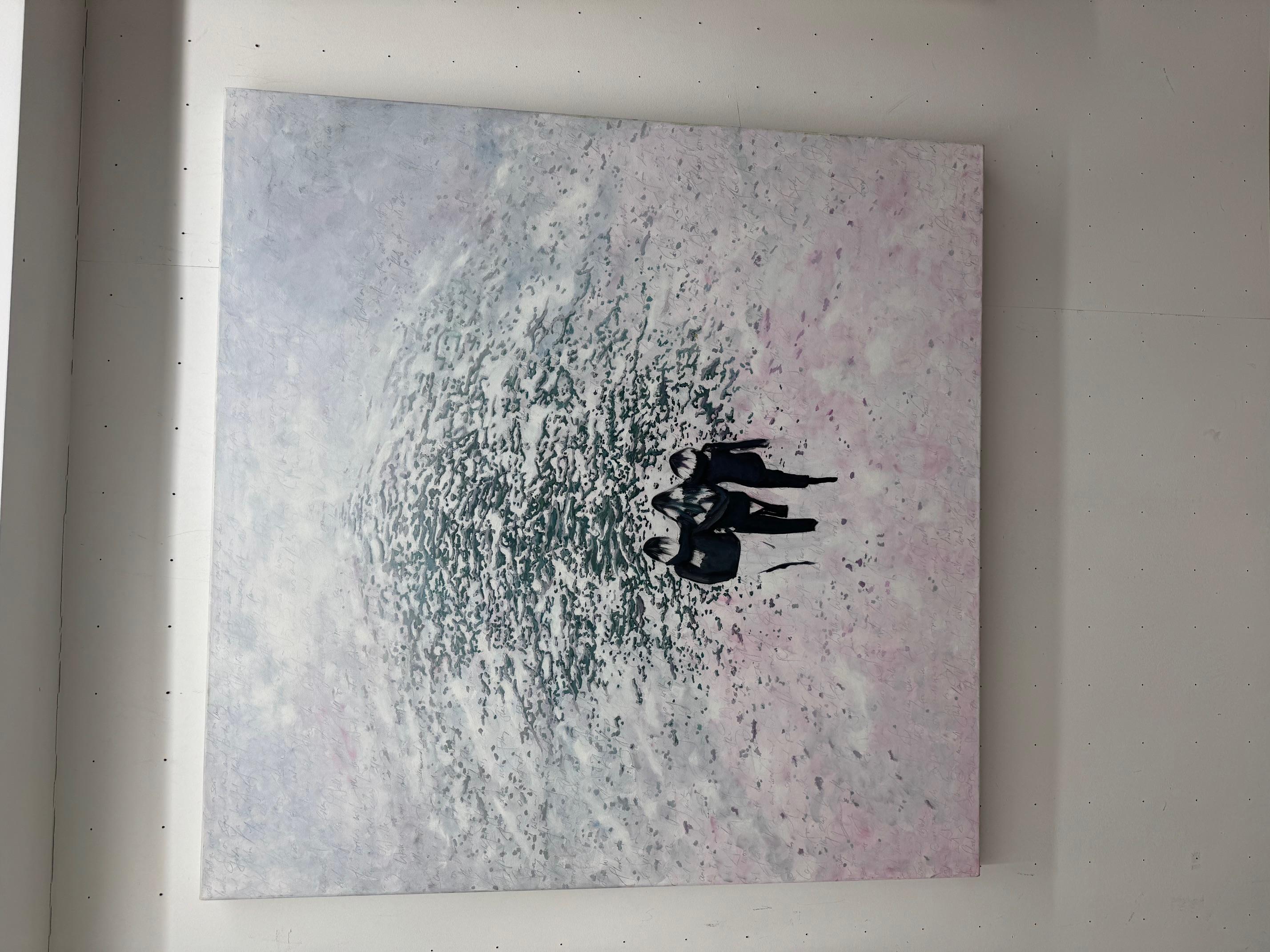 One Direction - obra de arte contemporáneo, pintura al óleo figurativa chicas caminando en venta 1