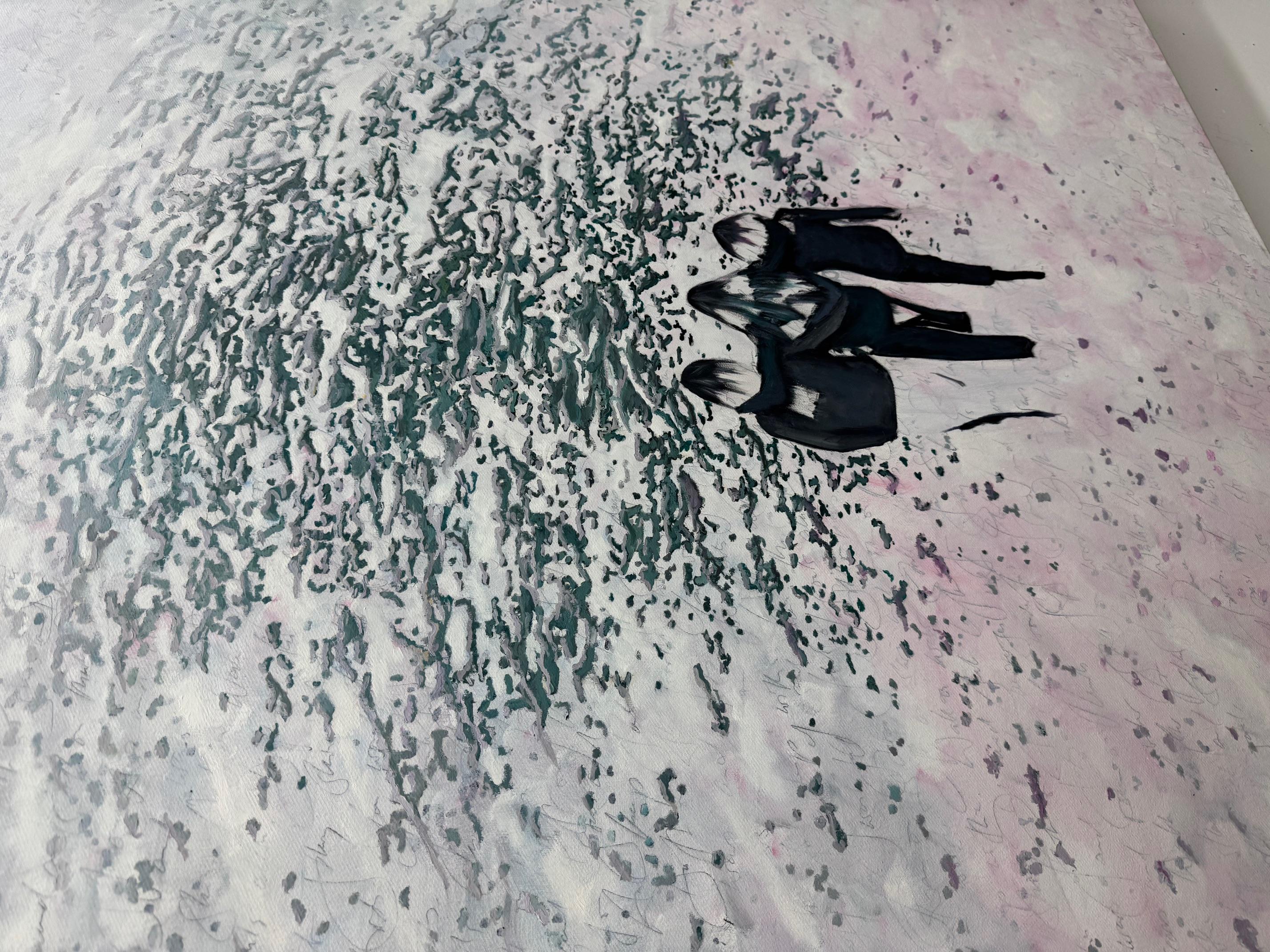 One Direction - obra de arte contemporáneo, pintura al óleo figurativa chicas caminando en venta 3