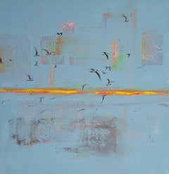 Línea eléctrica nº 1  - arte abstracto contemporáneo línea horizontal meditación pájaros
