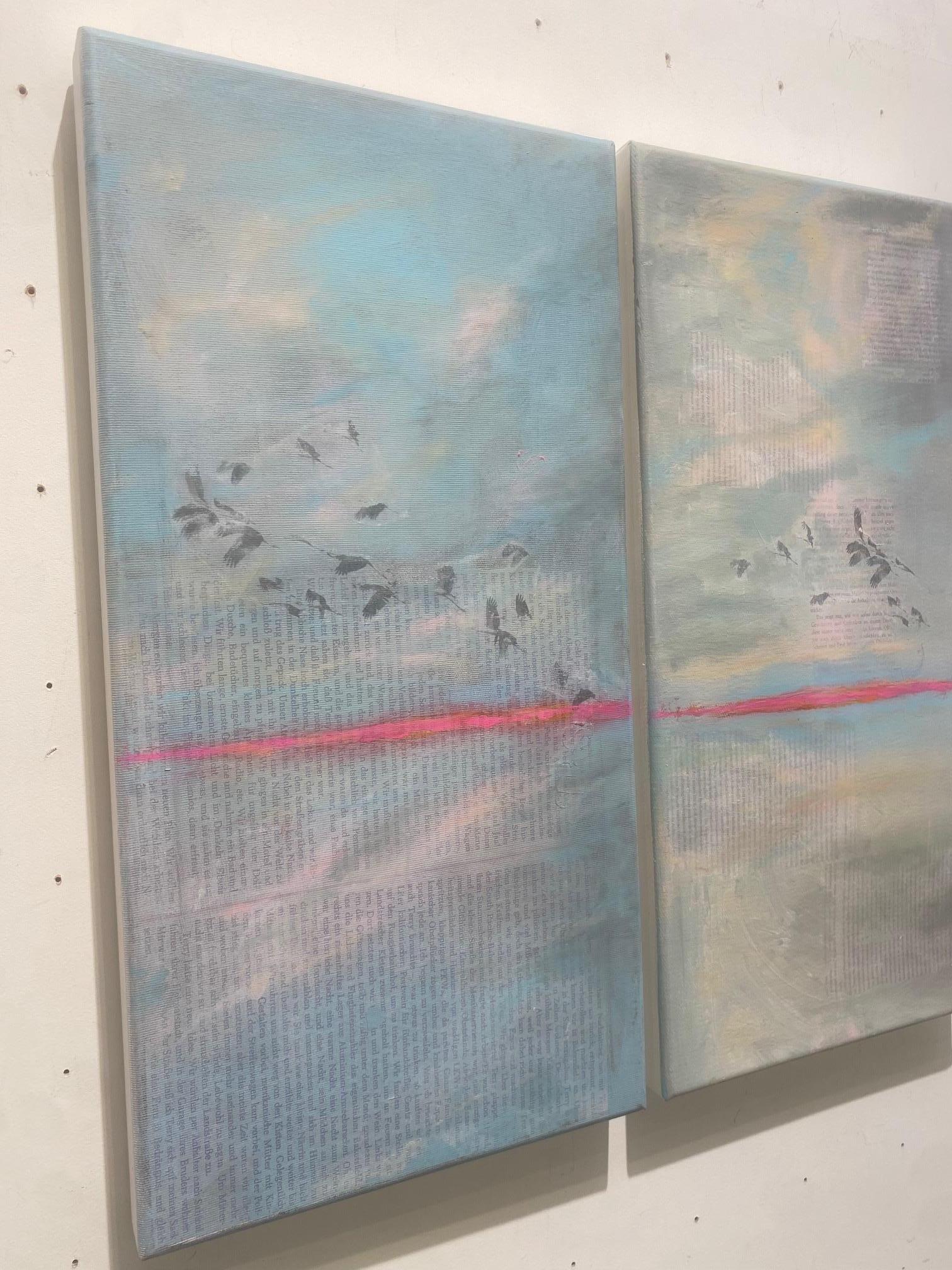 Small Bird Meditation Nr. 1&2 - paesaggio e dittico astratto - Painting di Michael Pröpper