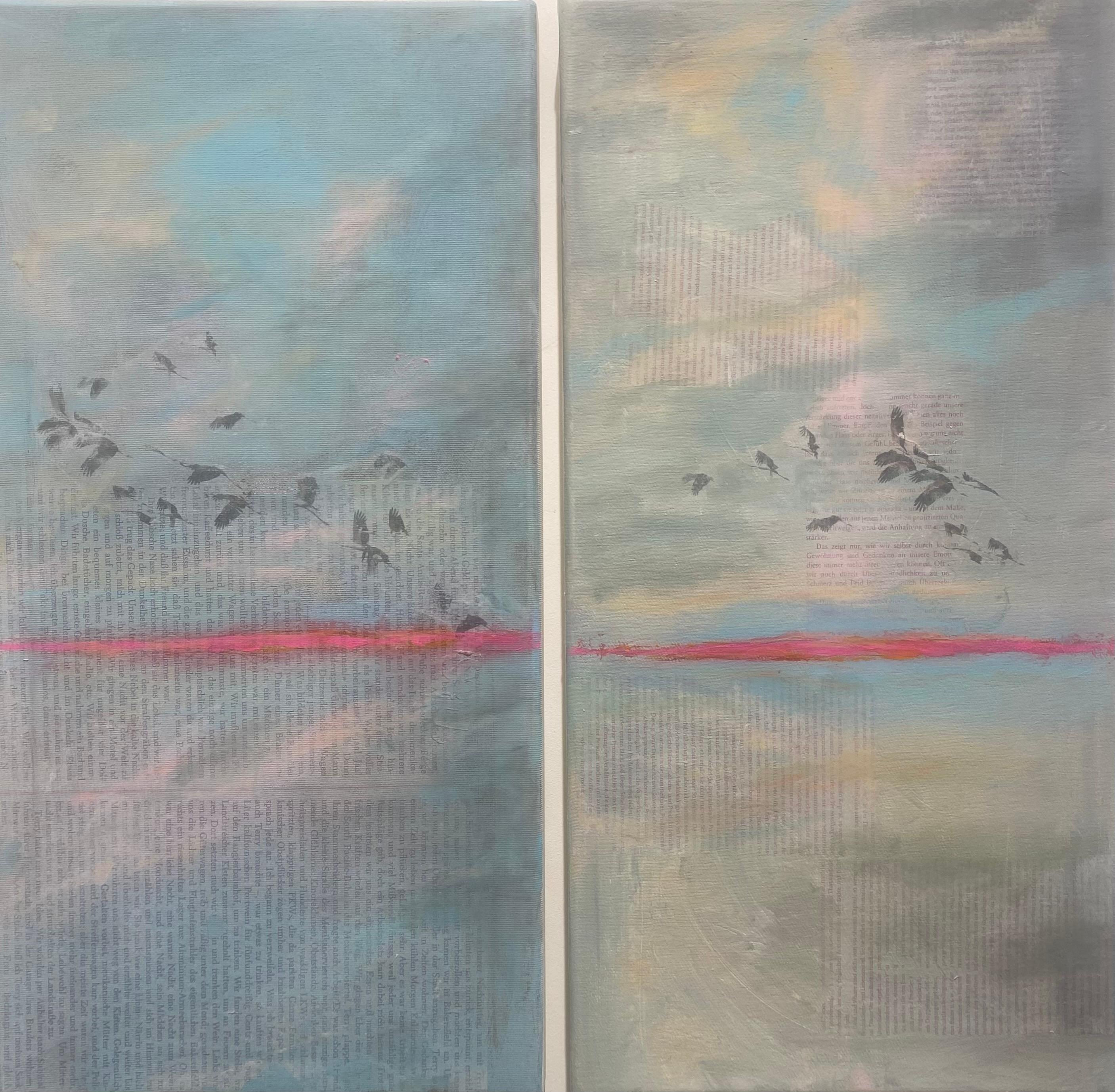 Figurative Painting di Michael Pröpper - Small Bird Meditation Nr. 1&2 - paesaggio e dittico astratto