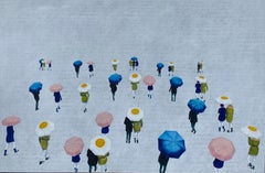 Umbrella Girls - contemporary art walking girls figurative open landscape