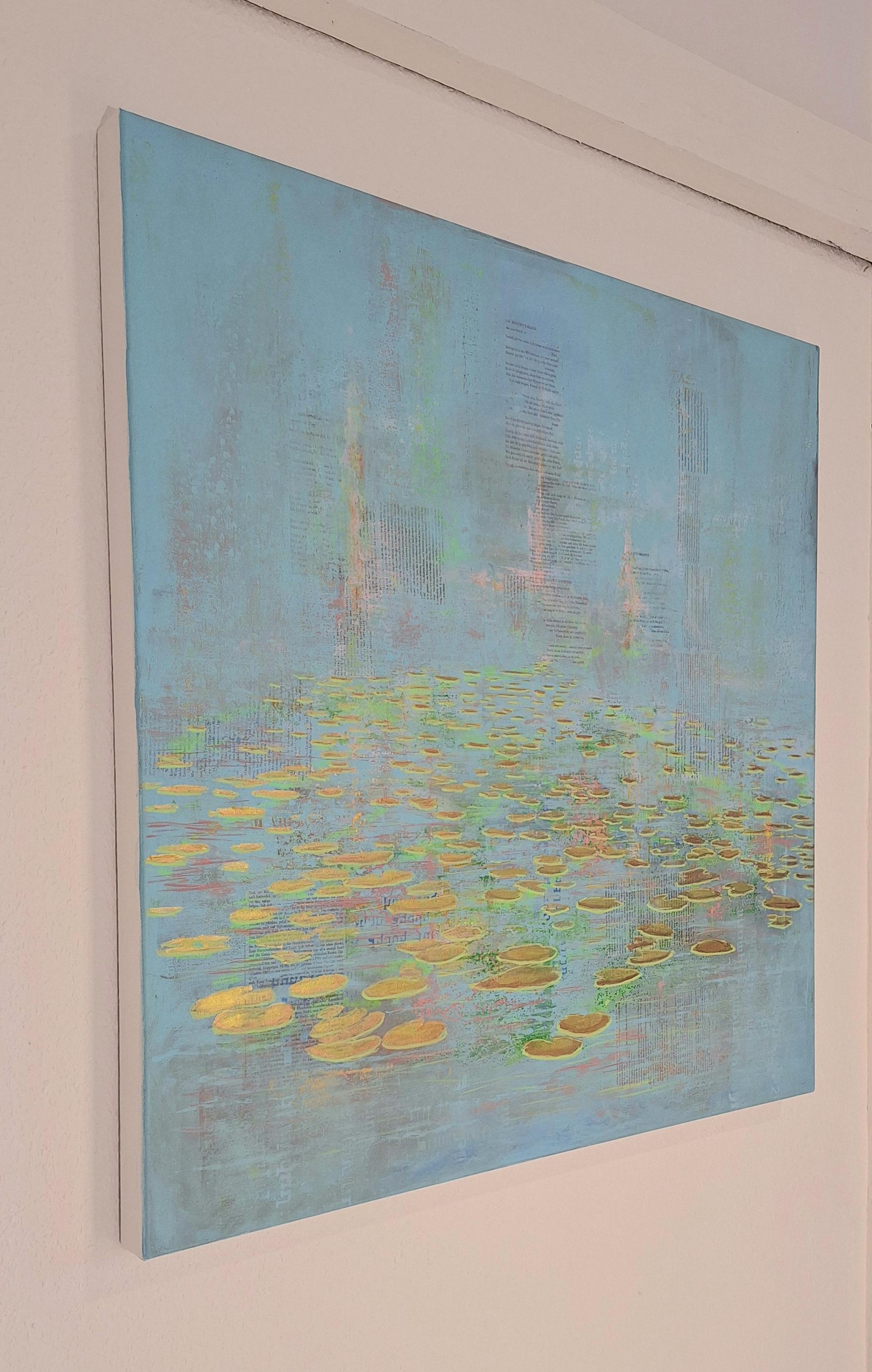 Ninfee Meditazione III - opera contemporanea di ninfee astratte figurative - Figurative Painting Blu di Michael Pröpper
