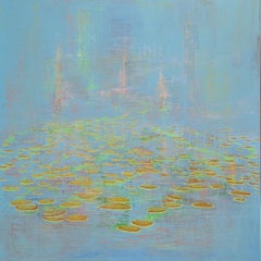 Nenúfares Meditación III -obra contemporánea de nenúfares figuración abstracta