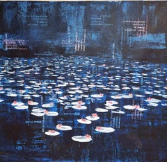 Notturno di ninfee  - arte contemporanea ninfee di notte con testo acqua