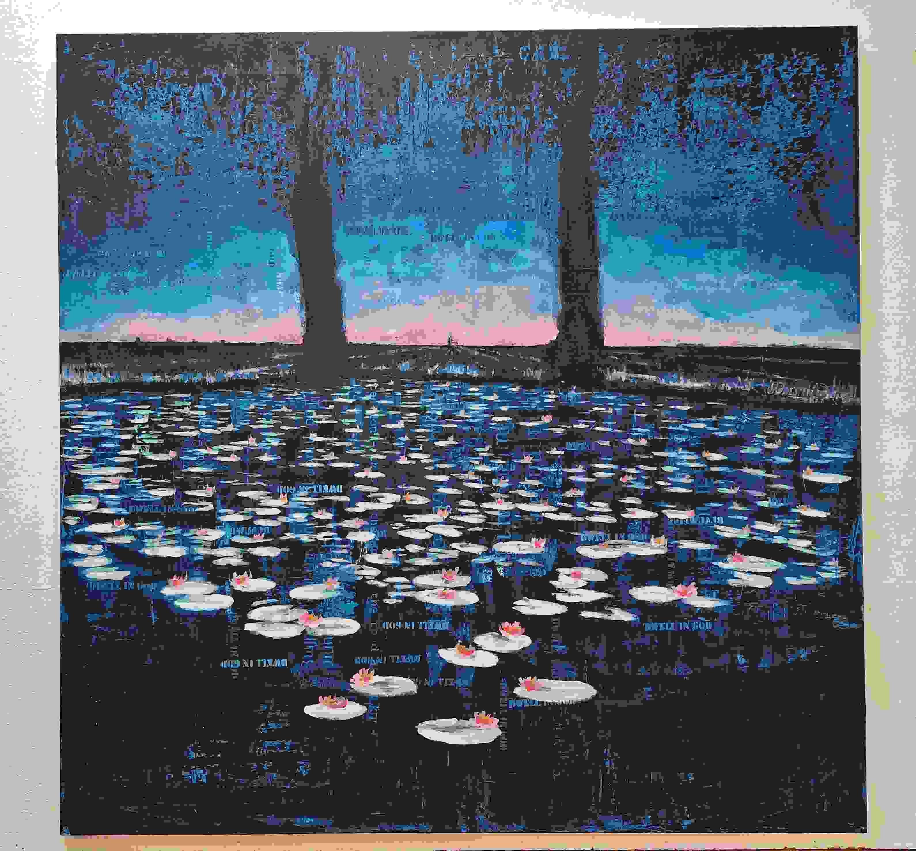 Waterlilies - contemporary water and flower scene, vibrant landscape painting  - Contemporary Painting by Michael Pröpper