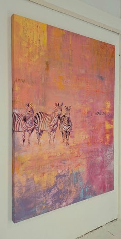 Zebras en lumière vive - zèbres marchant en couches de couleurs figuratives