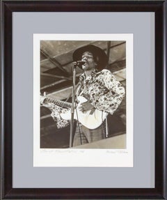 Vintage "Jimi at Woburn Festival 1968" framed B&W photograph by Michael Putland 
