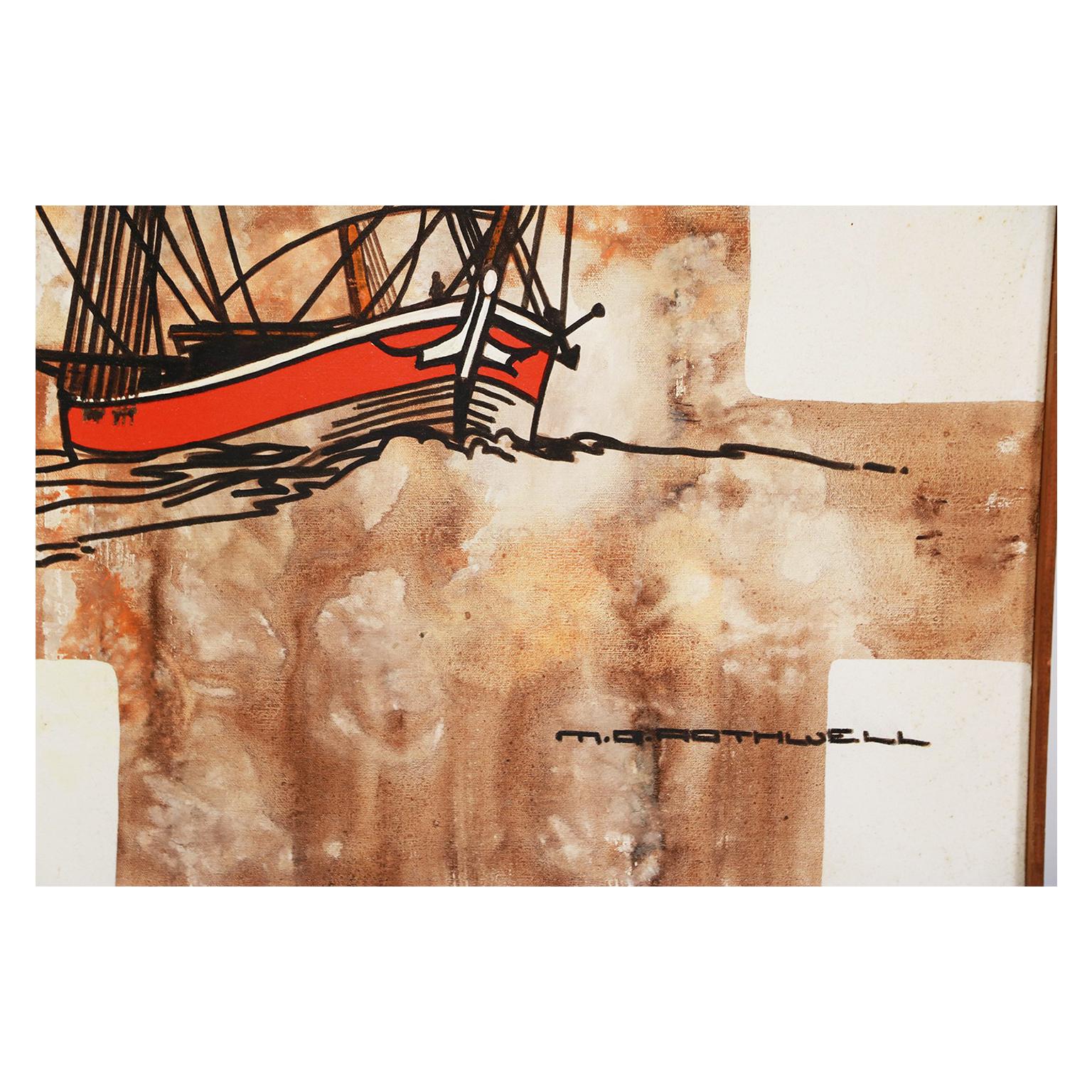 Abstraktes expressionistisches Ölgemälde aus der Mitte des Jahrhunderts, unten rechts signiert M. Q. ROTHWELL. Dies ist absolut prächtig, original Öl, Vintage Kunstwerk auf Leinwand von Michael Quincy Rothwell. Das Gemälde ist im abstrakten Stil