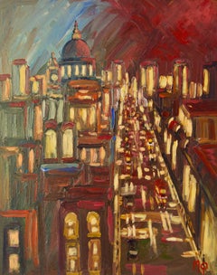 Vintage Early Morning City Of London - Late 20th Century Acrylic by Michael Quirke
