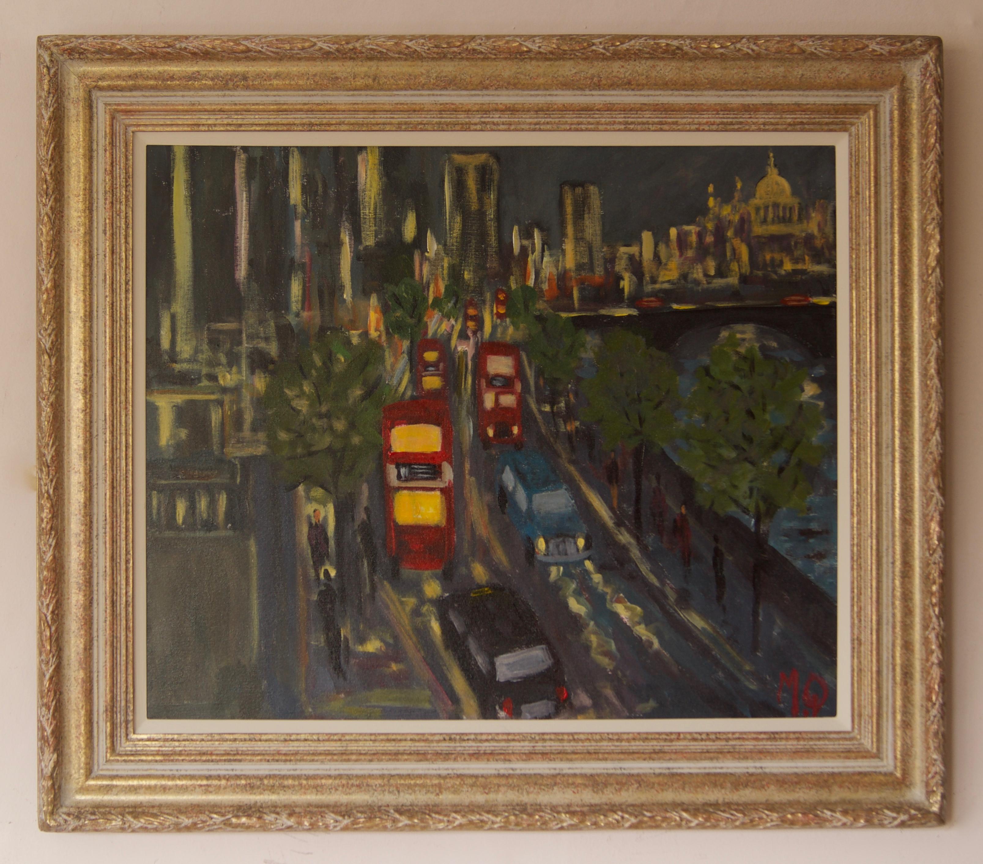 Evening Embankment - Late 20th Century Impressionist Acrylic Piece of London - Painting by Michael Quirke