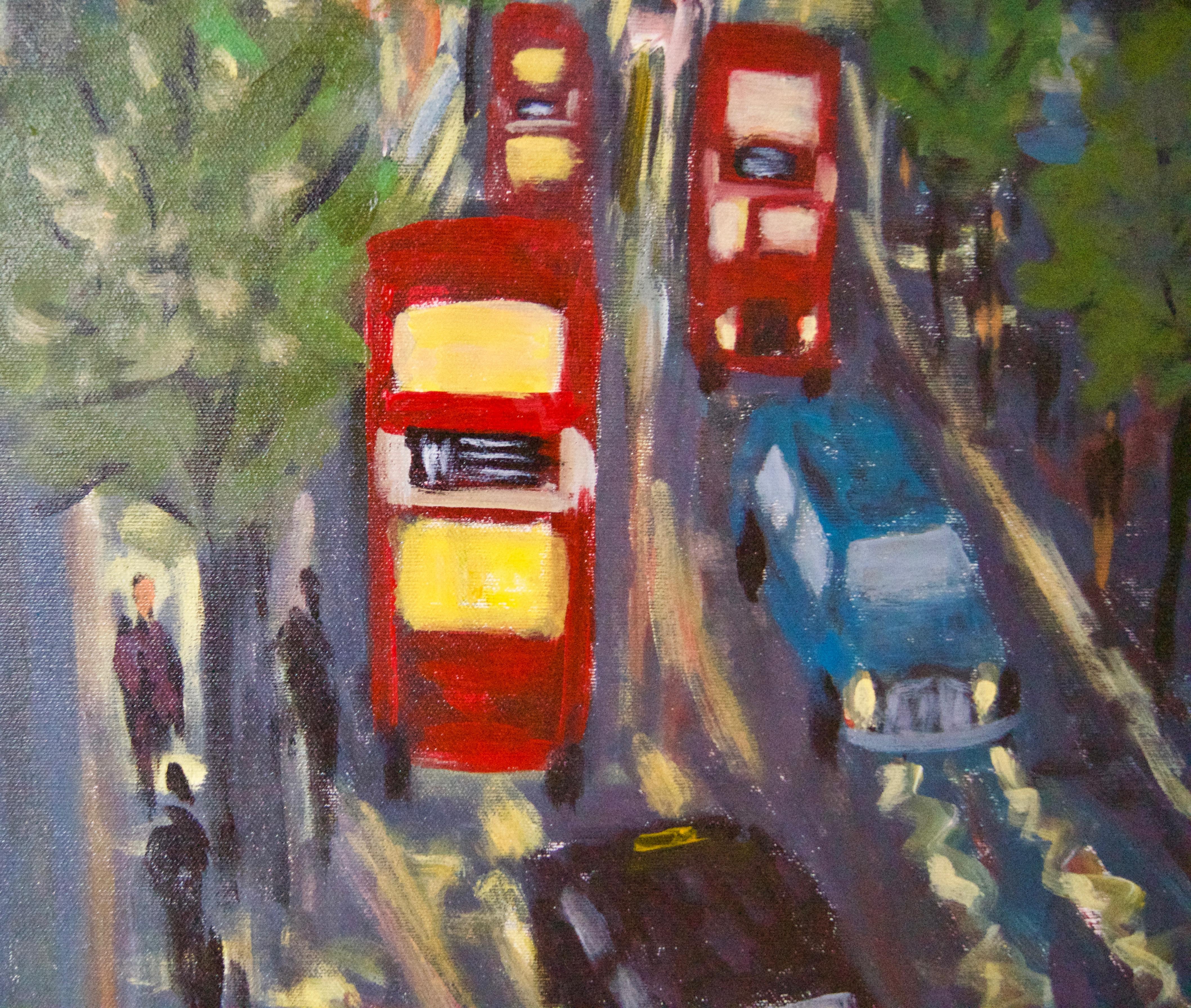 Evening Embankment - Pieza acrílica impresionista de Londres de finales del siglo XX - Painting Posimpresionista de Michael Quirke