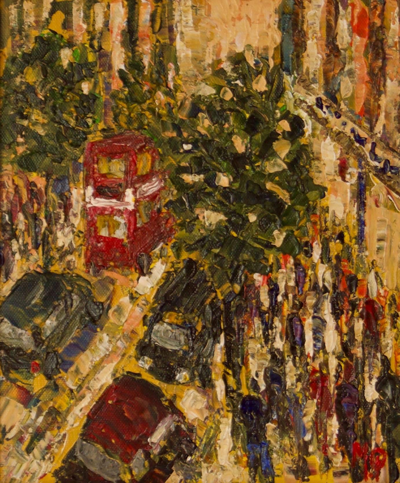Spätes Einkaufen in der Oxford Street - Ende des 20. Jahrhunderts  Impressionistisches Acryl 