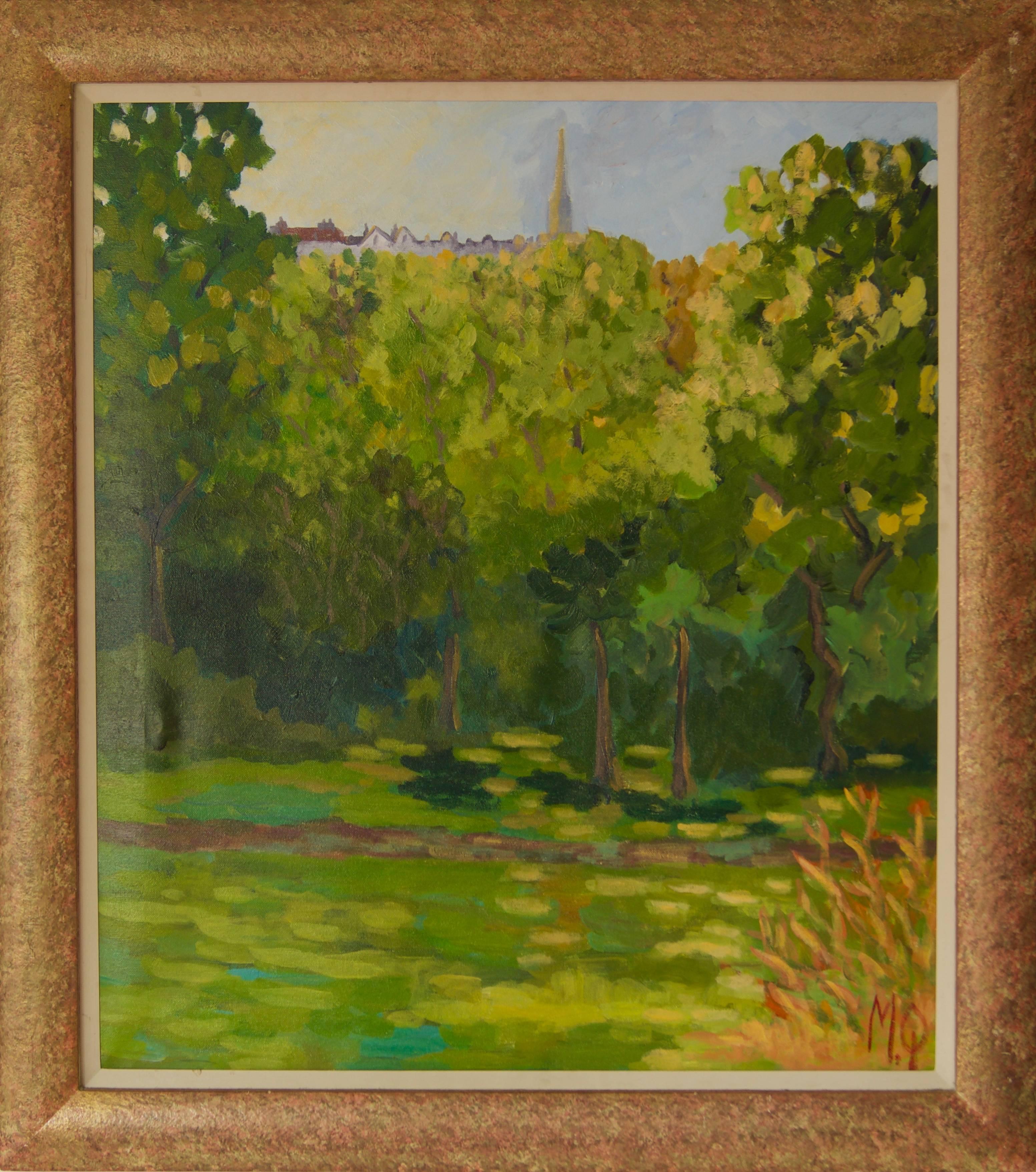 Mirando hacia Highgate - Paisaje de parque de finales del siglo XX en Londres por Quirke - Painting de Michael Quirke