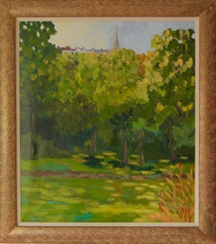 Guardando verso Highgate - Paesaggio di fine XX secolo di un parco a Londra di Quirke