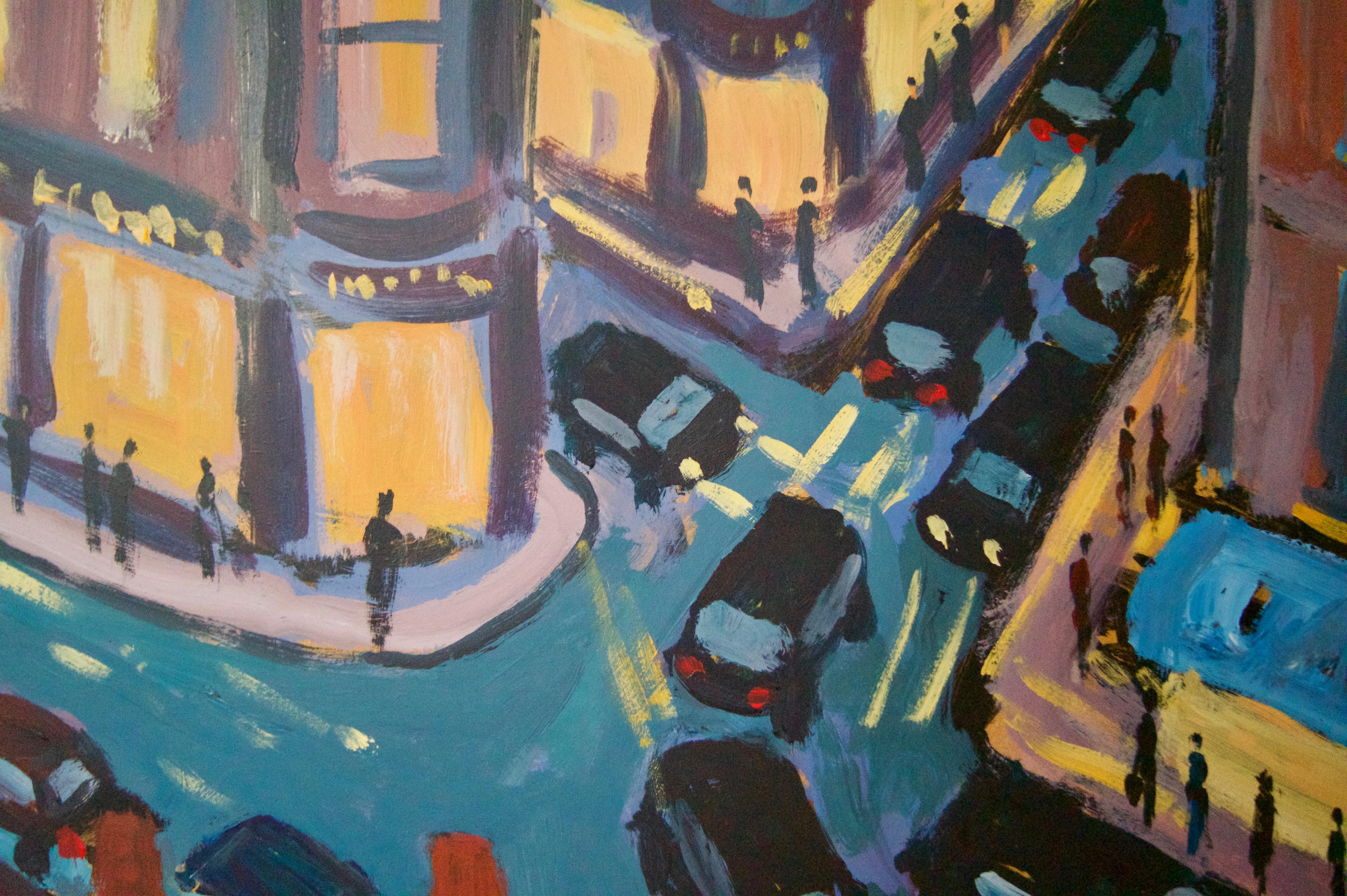 North Kensington - Late 20th Century Impressionist Acrylic Piece London - Quirke - Black Landscape Painting by Michael Quirke