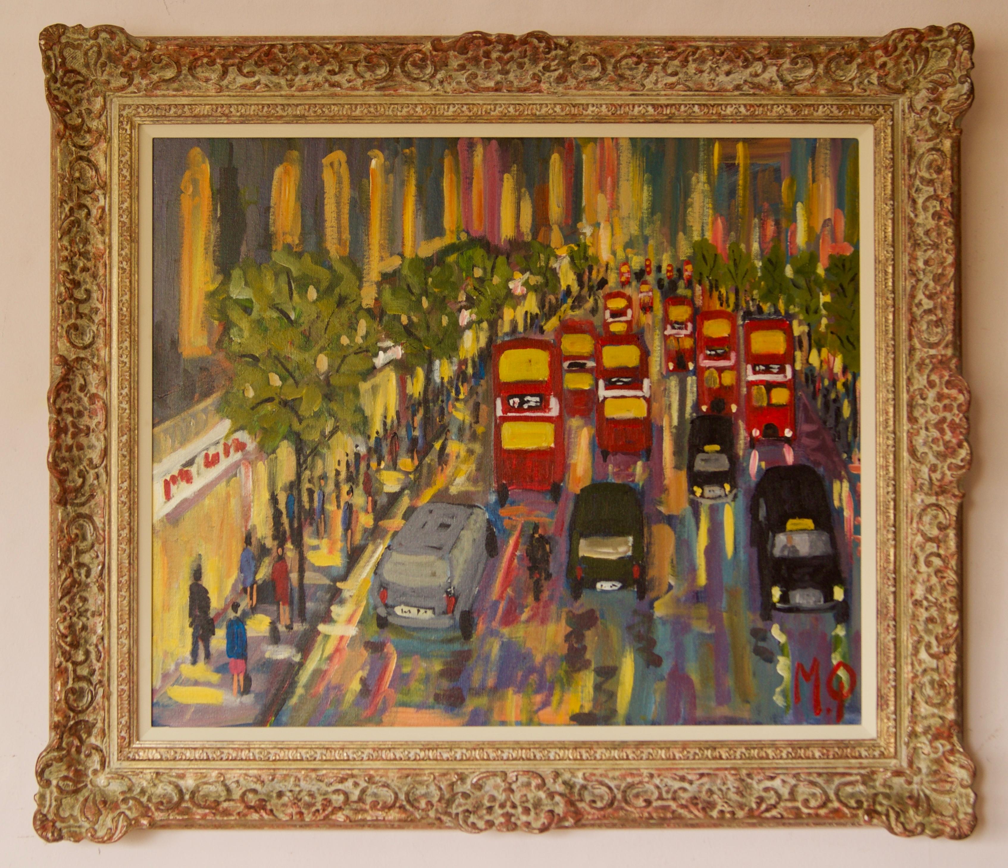 Oxford Street - Late 20th Century Impressionist Acrylic Piece of London - Quirke - Painting by Michael Quirke