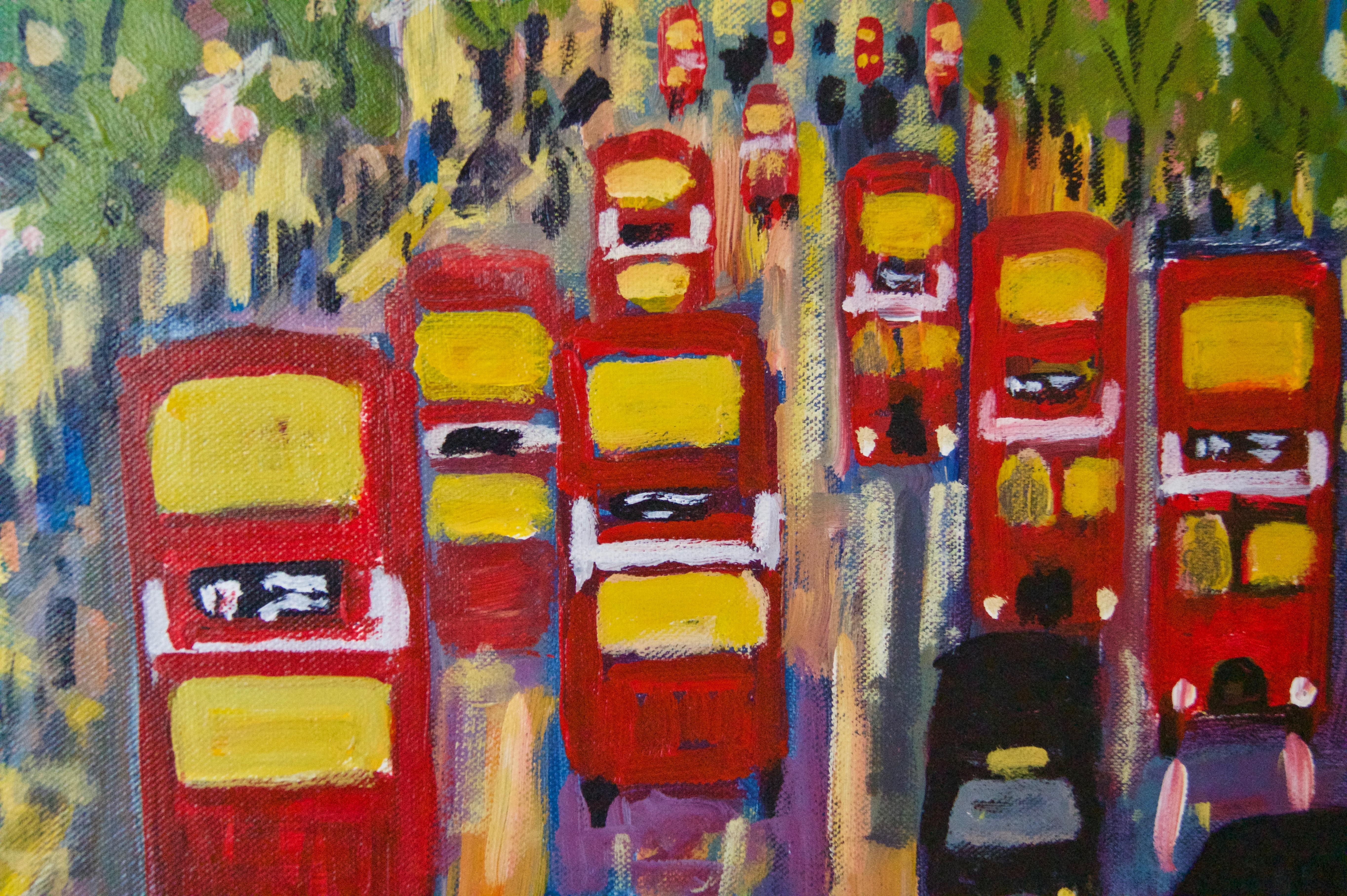 Oxford Street - Late 20th Century Impressionist Acrylic Piece of London - Quirke - Post-Impressionist Painting by Michael Quirke