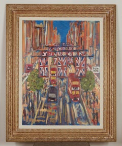 Oxford Street Londra - Acrilico impressionista della fine del XX secolo di Michael Quirke