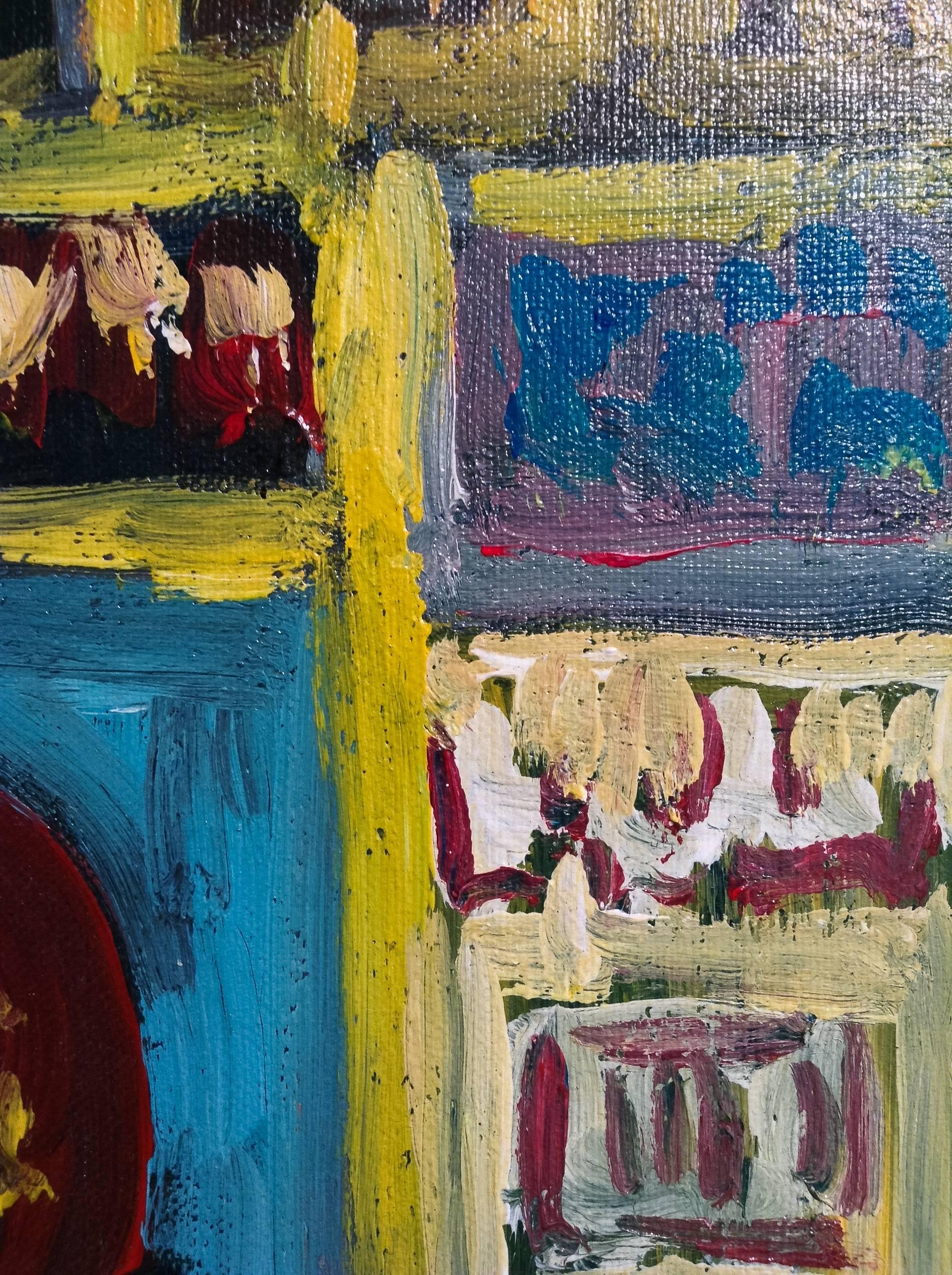 Rush Hour - London cityscape Abstract Figurative Landscape oil painting modern - Painting by Michael Quirke