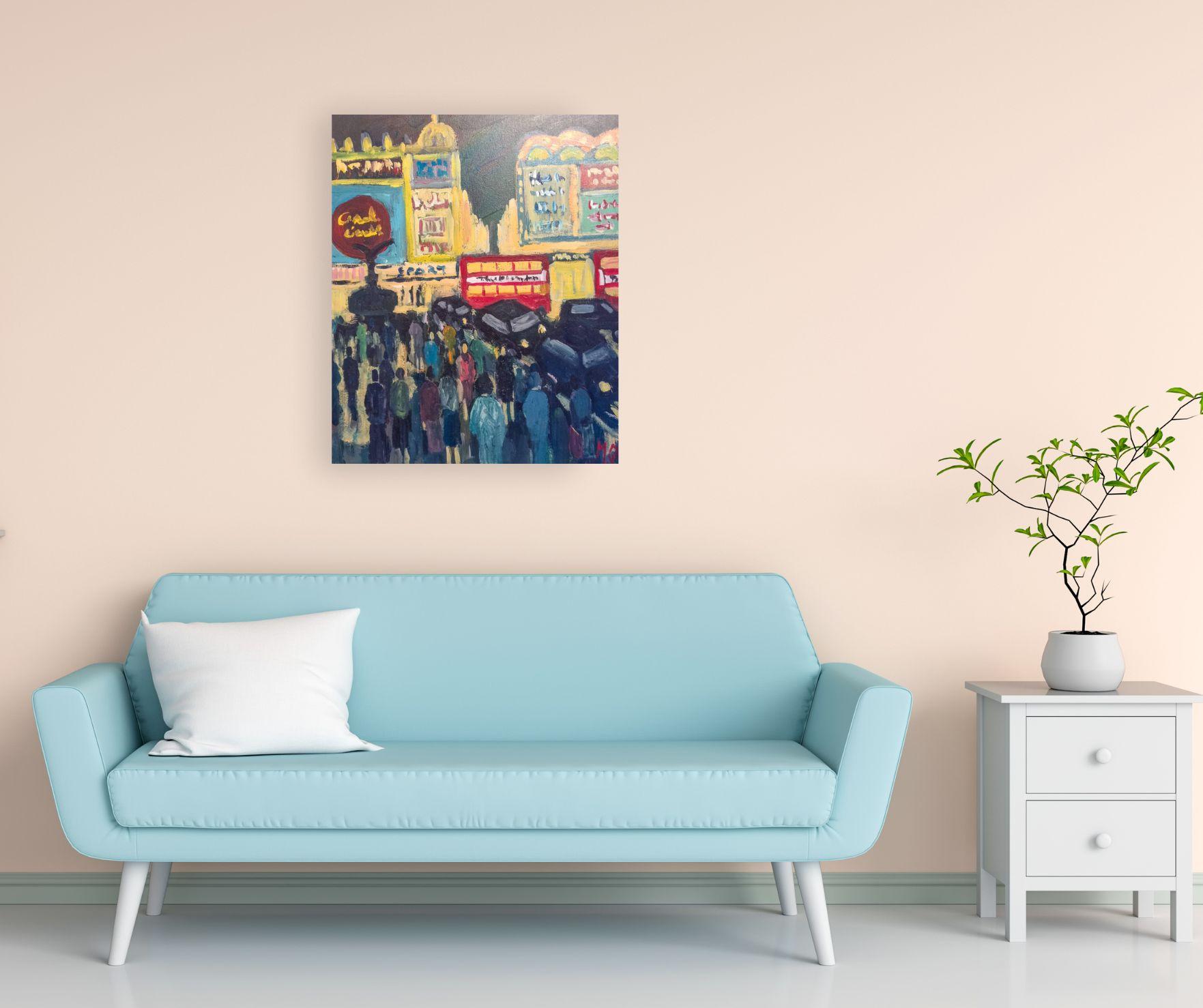 Rush Hour - London cityscape Abstract Figurative Landscape oil painting modern - Abstract Impressionist Painting by Michael Quirke