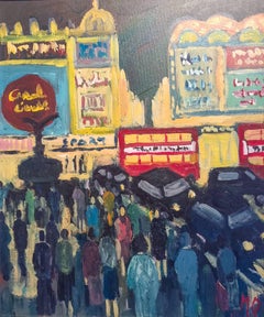 Original-Ölgemälde „Rush Hour“ – Stadtansicht, abstrakt-figurativ, 60 x 50 cm