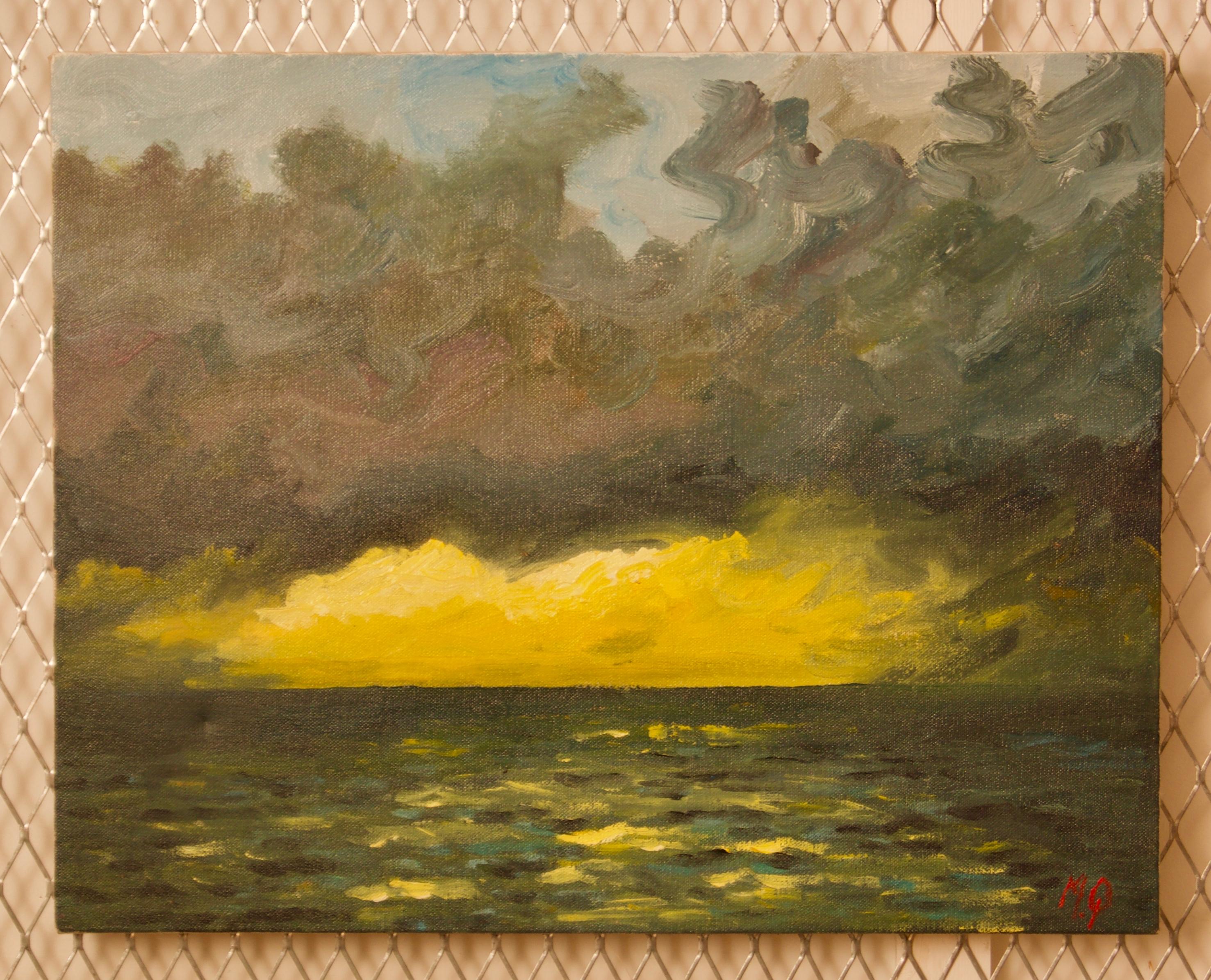 St Ives - Late 20th Century Impressionist Acrylic of Sunset on the Sea by Quirke - Painting by Michael Quirke