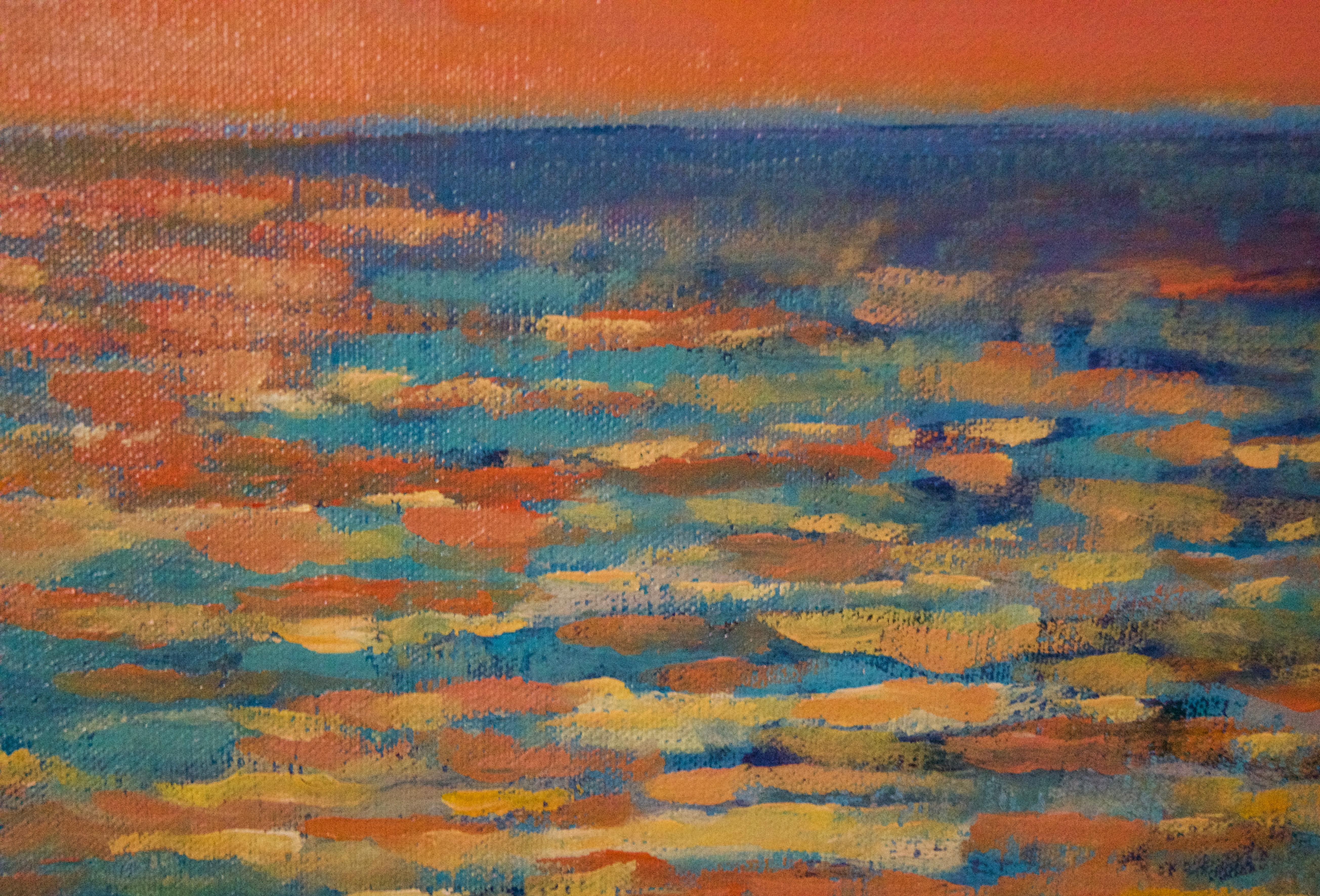 Sunset from Porthmeor Beach - St Ives - Acrylique de la fin du 20e siècle par Quirke - Post-impressionnisme Painting par Michael Quirke
