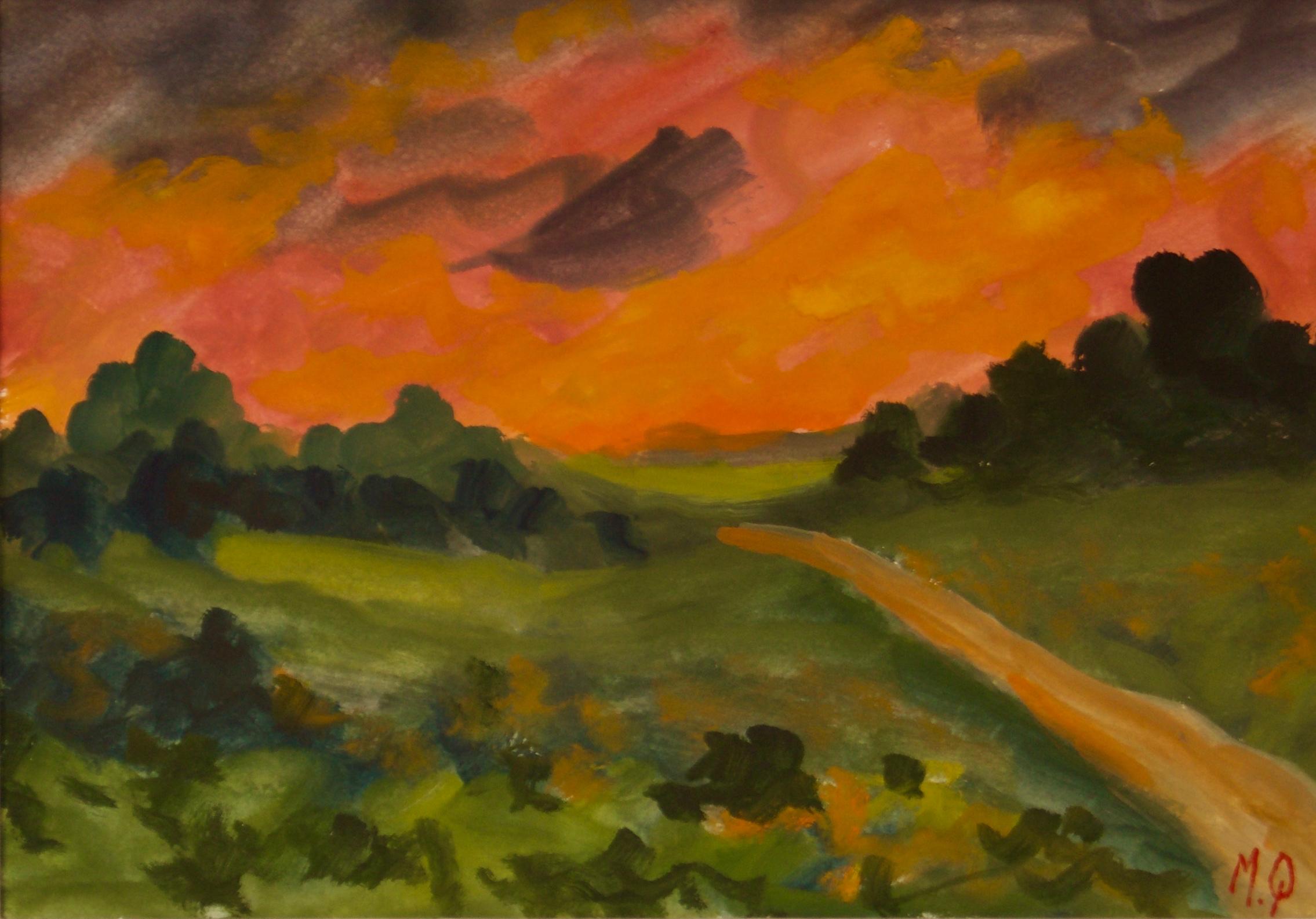 Sunset in the Country - Impressionistisches Stück von Michael Quirke aus dem frühen 20. Jahrhundert