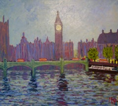 Westminster - Acrylique impressionniste de Londres de la fin du 20e siècle - Michael Quirke