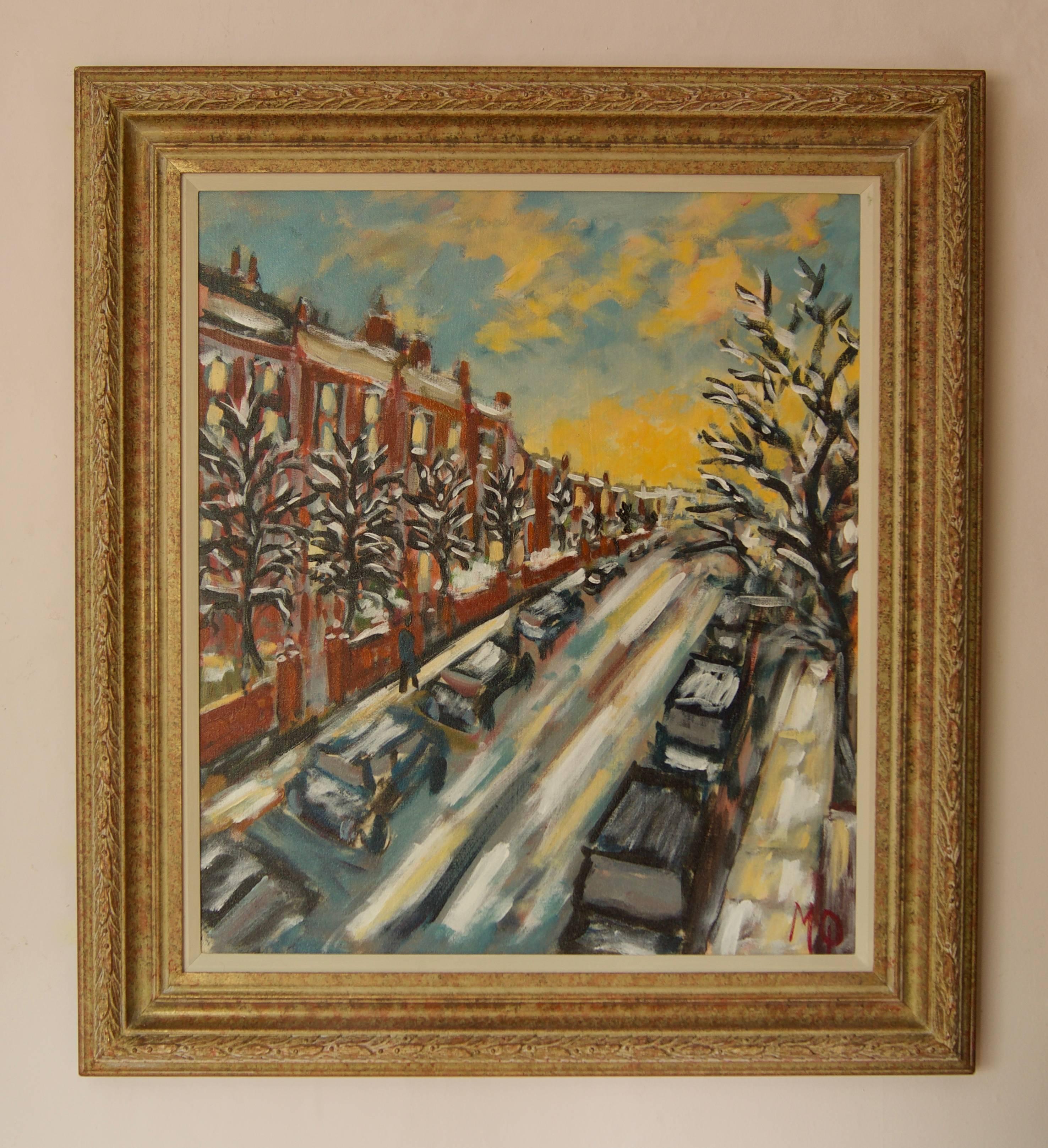 Winters Evening Hampstead - Late 20th Century Impressionist Acrylic by Quirke - Painting by Michael Quirke