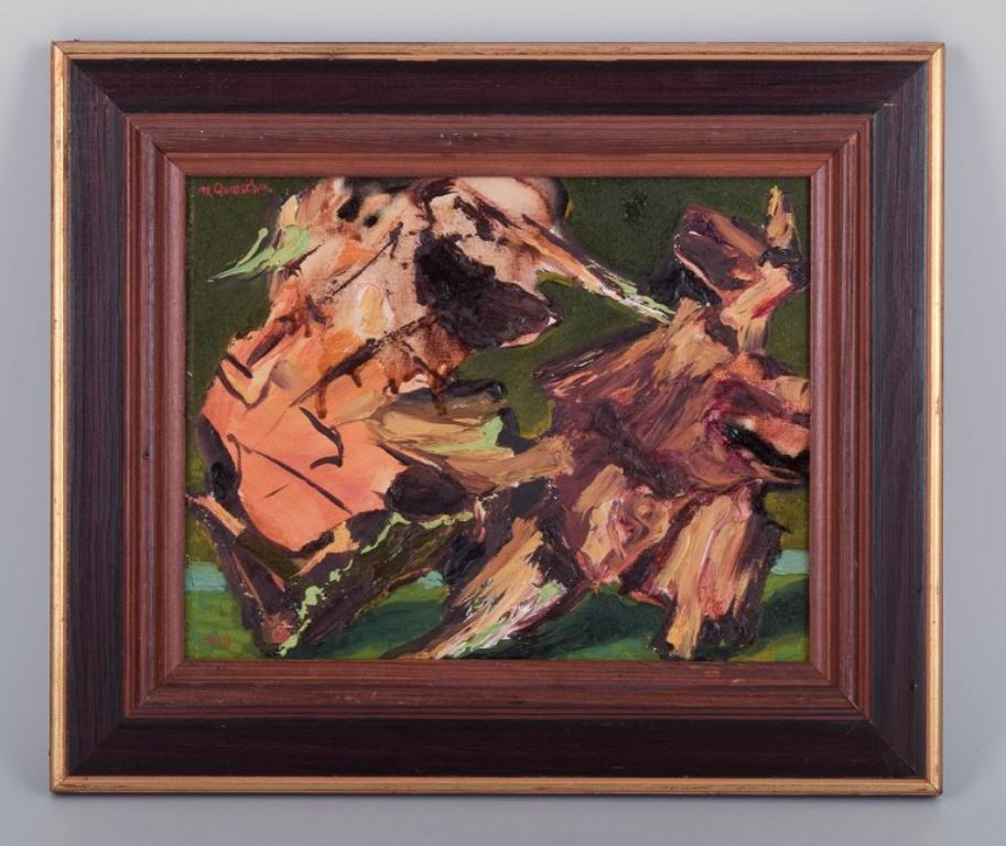Michael Qvarsebo (born 1945), listed Swedish artist.
Oil on board. 
Abstract composition with impasto brushstrokes.
In perfect condition.
Signed and dated 1969.
Visible dimensions: 23.0 cm x 17.5 cm.
Total dimensions: 33.0 cm x 27.5 cm.