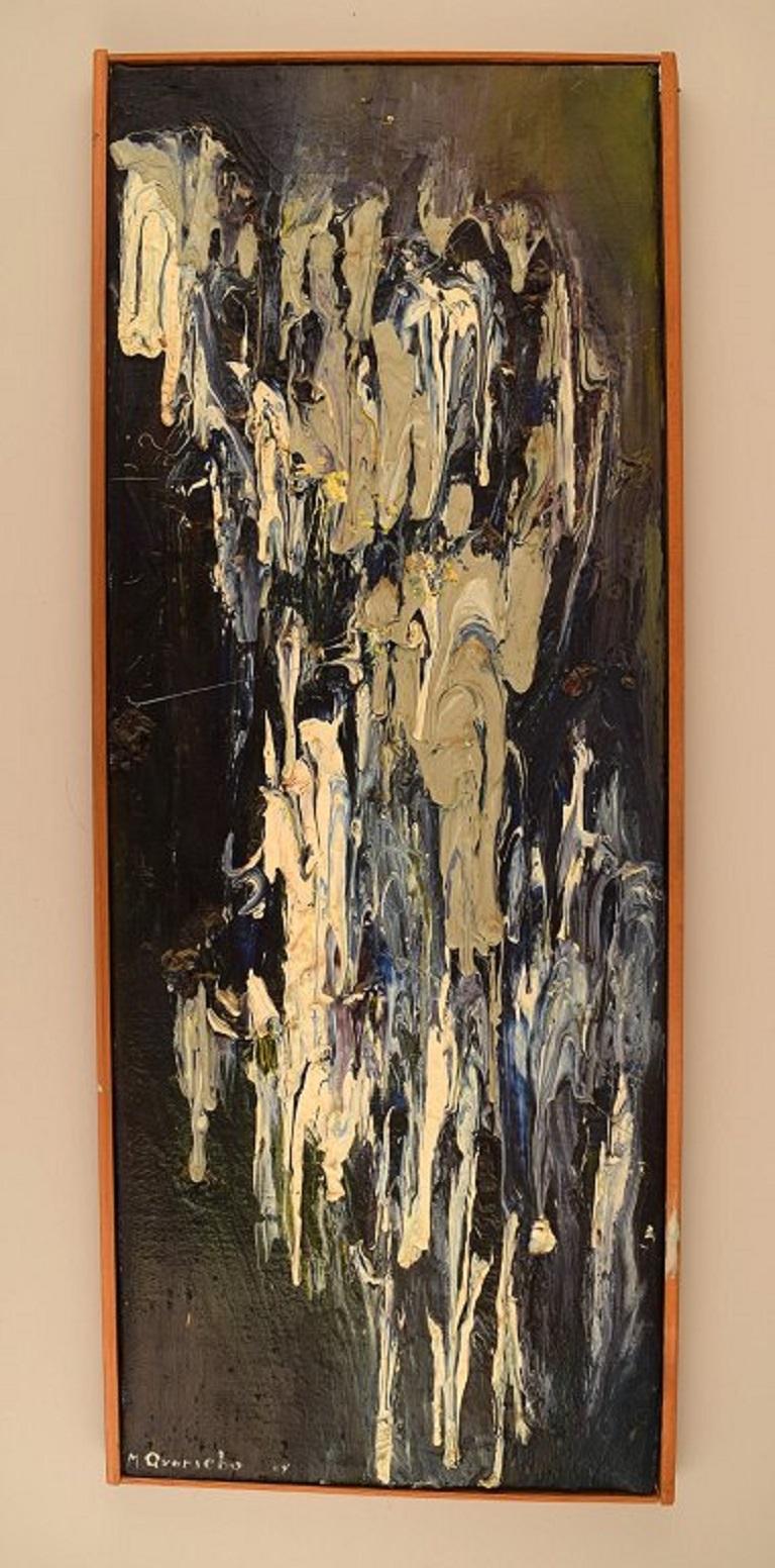 Michael Qvarsebo (né en 1945), artiste suédois classé. 
Huile sur toile. Composition abstraite. Daté de 1964.
La toile mesure : 81 x 31 cm
Le cadre mesure : 1 cm.
En parfait état.
Signé et daté.