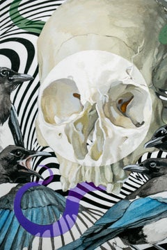 "His Own Self", Figurative Painting, Gouache and Watercolor, Still Life, Skull